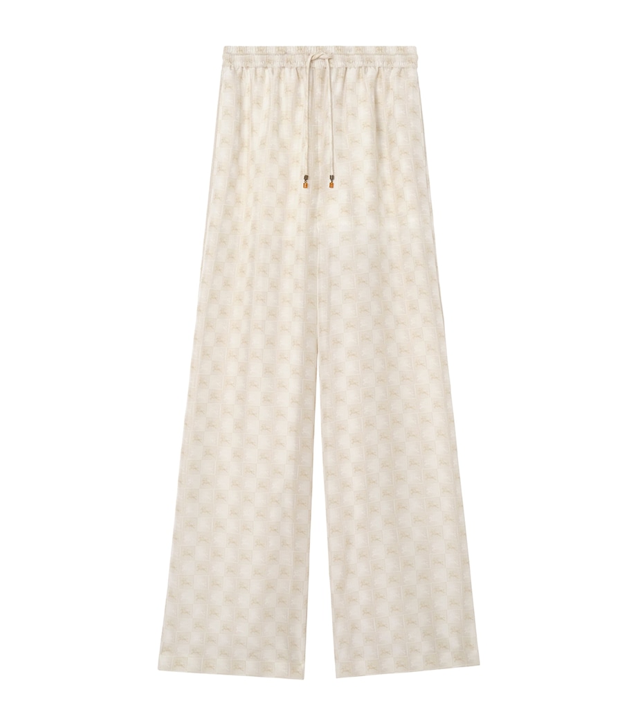 Burberry Womens Silk Equestrian Knight Design Trousers Chalk White Ip Pttrn Image 1