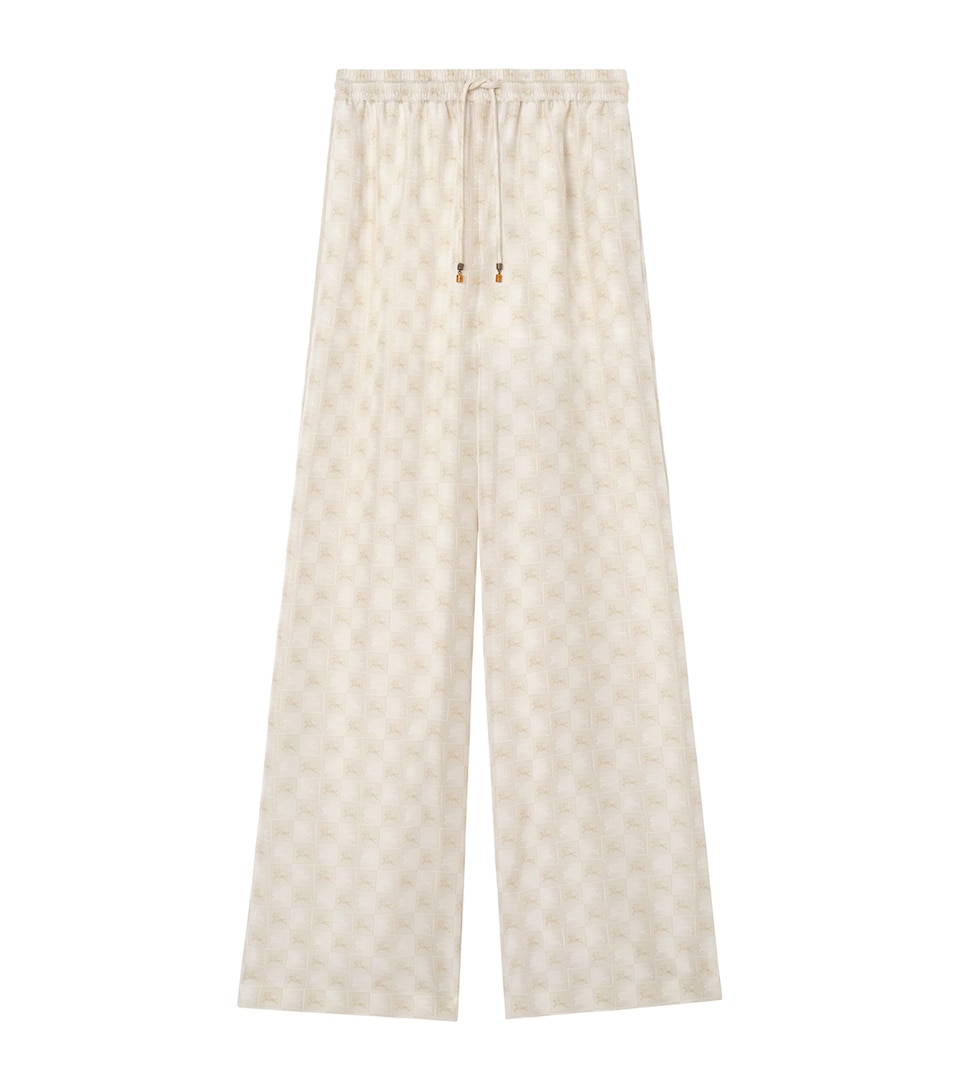 Burberry Silk Equestrian Knight Design Trousers Chalk White Ip Pttrn