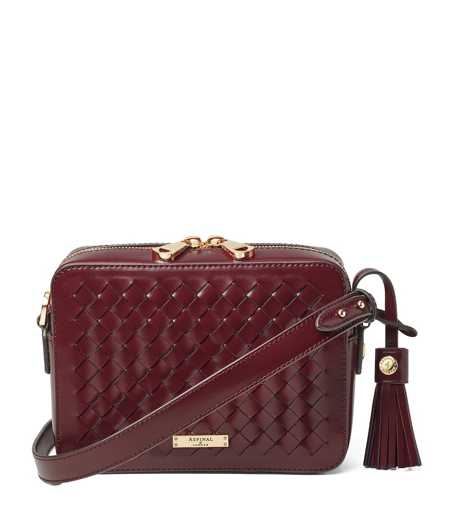 Leather Slot Weave Camera Bag BURGUNDY Image 1