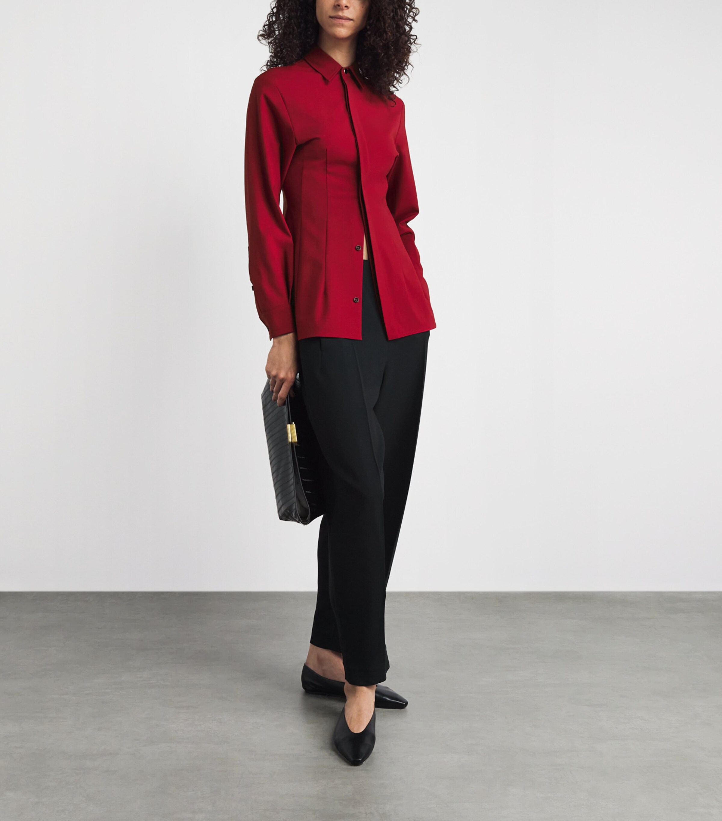RETORI Womens Virgin Wool Fitted Shirt Red Image 2