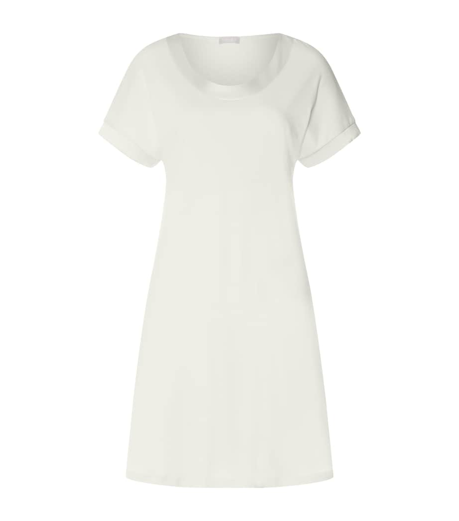 Hanro Womens Cotton Satin-Trim Anilla Nightdress Misty White Image 1