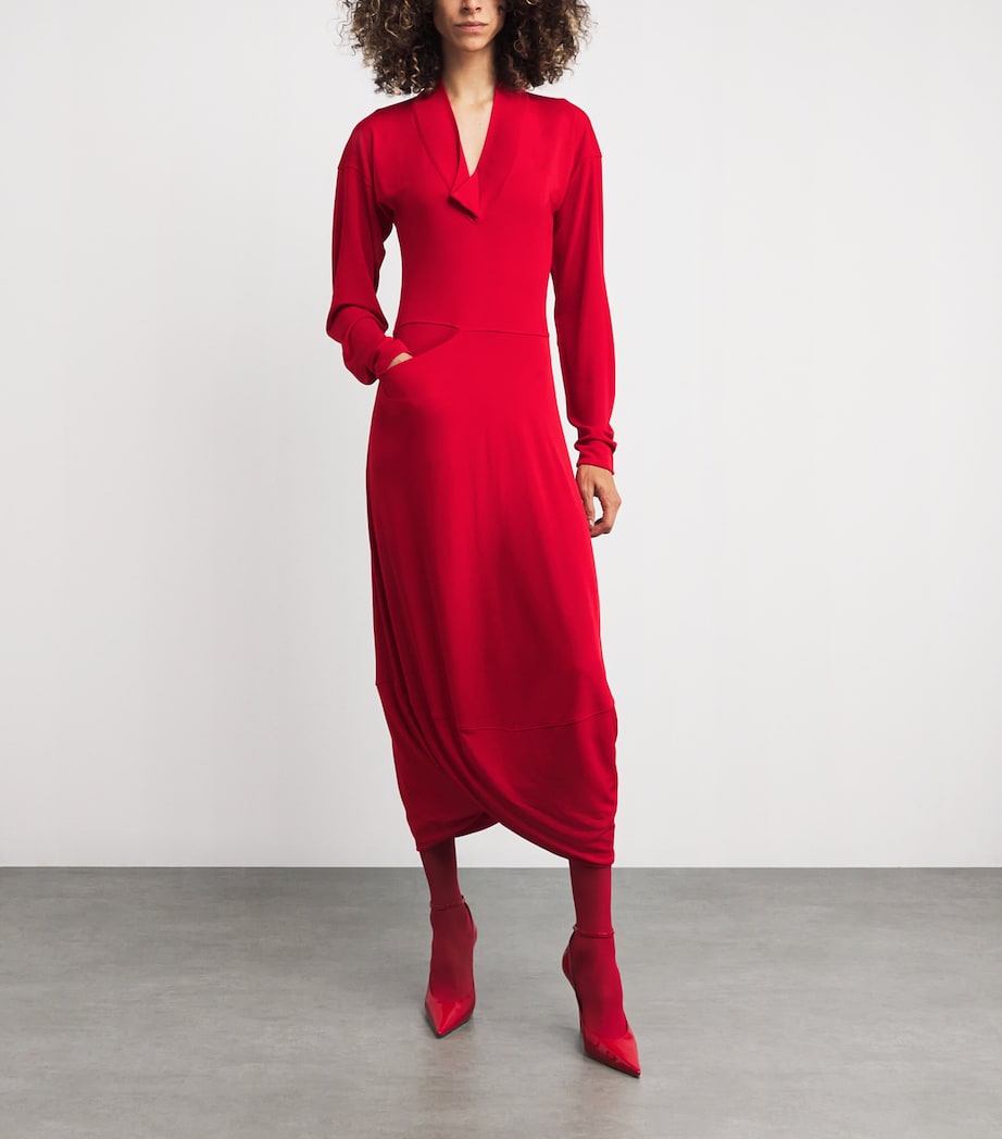 Pocket-Detail Cowl-Neck Midi Dress RE302 LIPSTICK RED Image 2