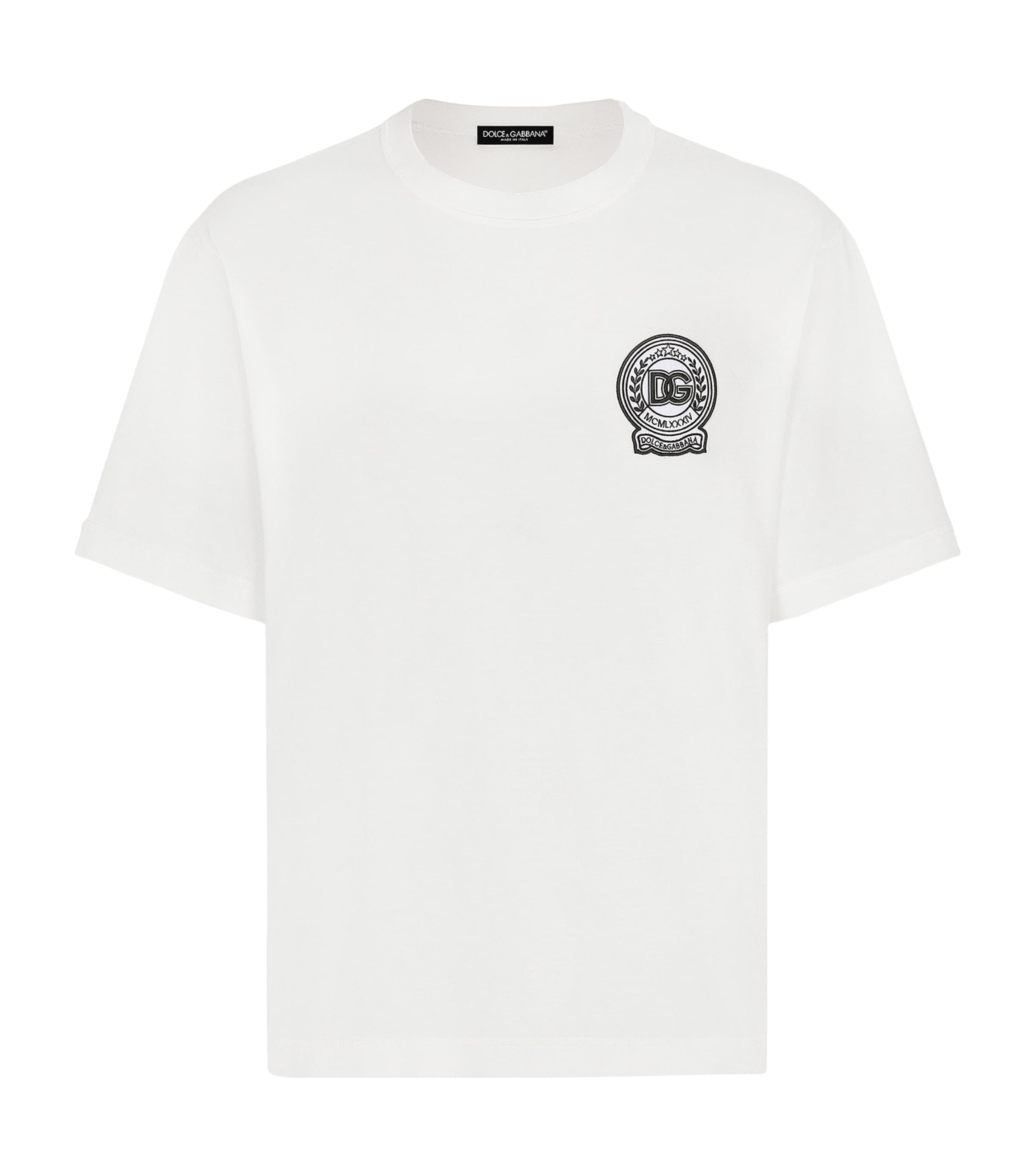Tシャツ・カットソー DOLCE&GABBANA WHITE T-SHIRT WITH LOGO EMBROIDERY Cotton T-shirt with DG embroidery in White for Men