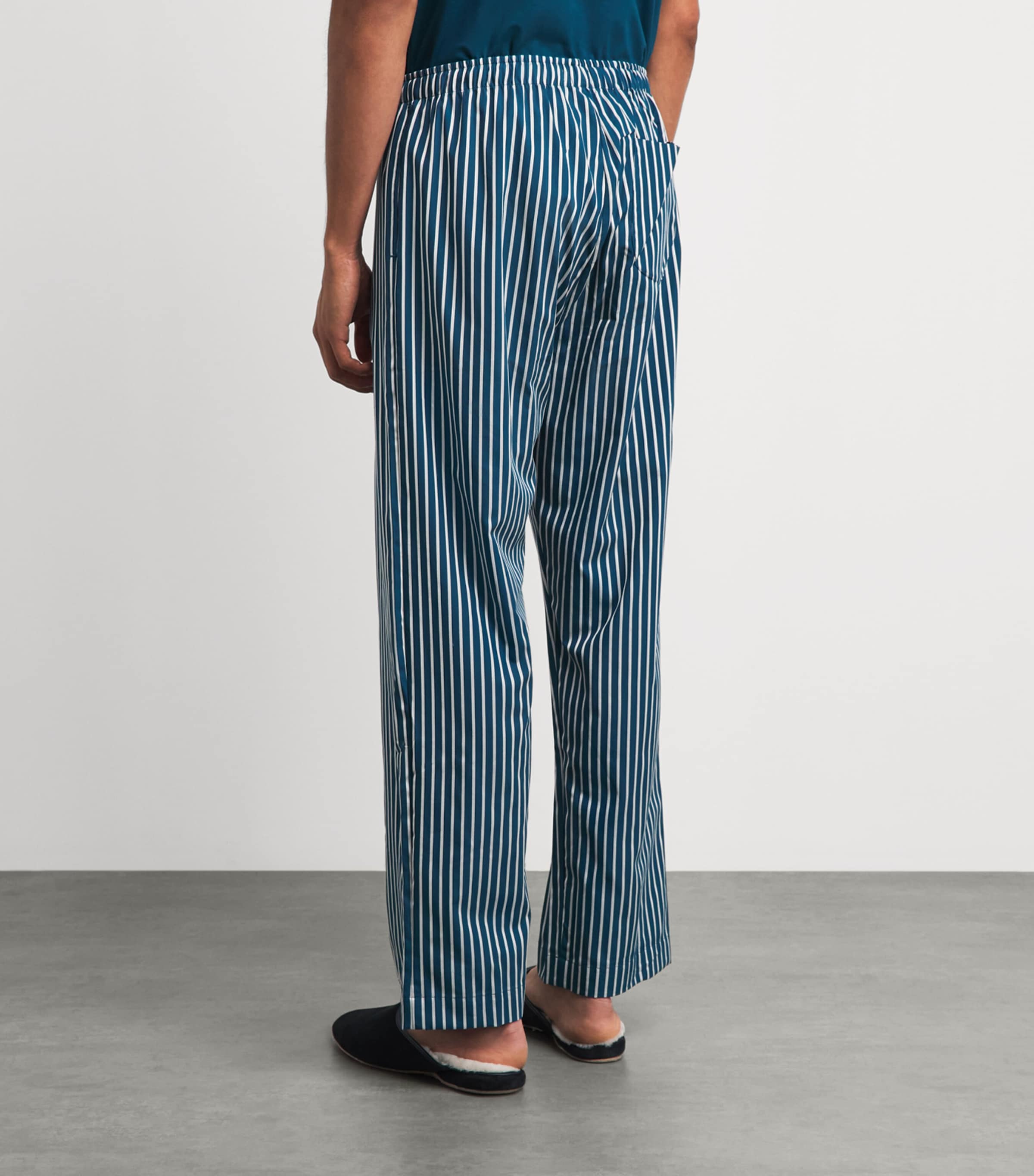 Derek Rose Mens Cotton Stripe Royal Lounge Trousers Blu Image 5