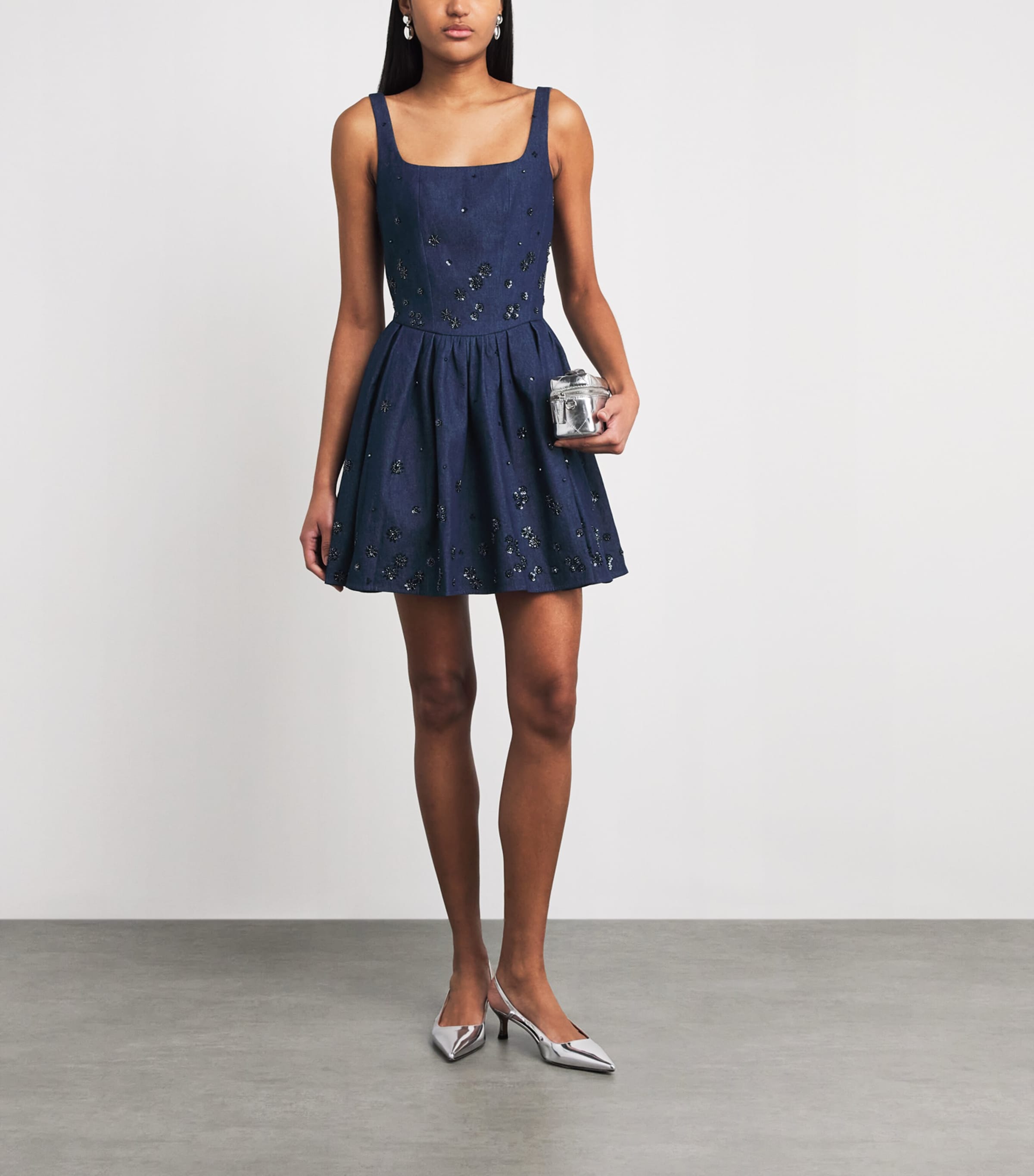 Maje Womens Denim Embellished Mini Dress Navy Image 2