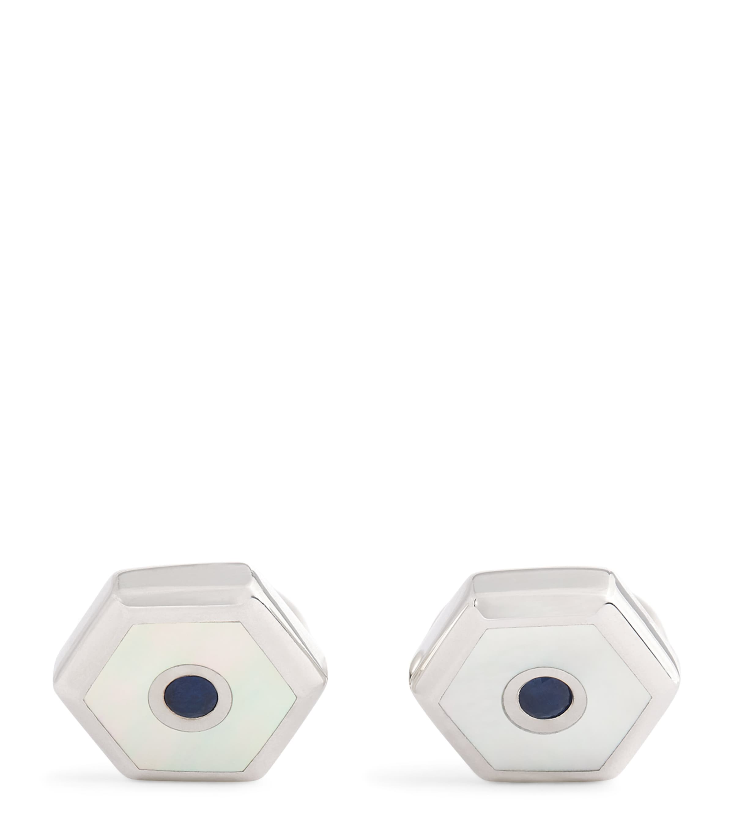Deakin & Francis Sterling Silver, Sapphire And Mother-of-pearl Cufflinks In Silver