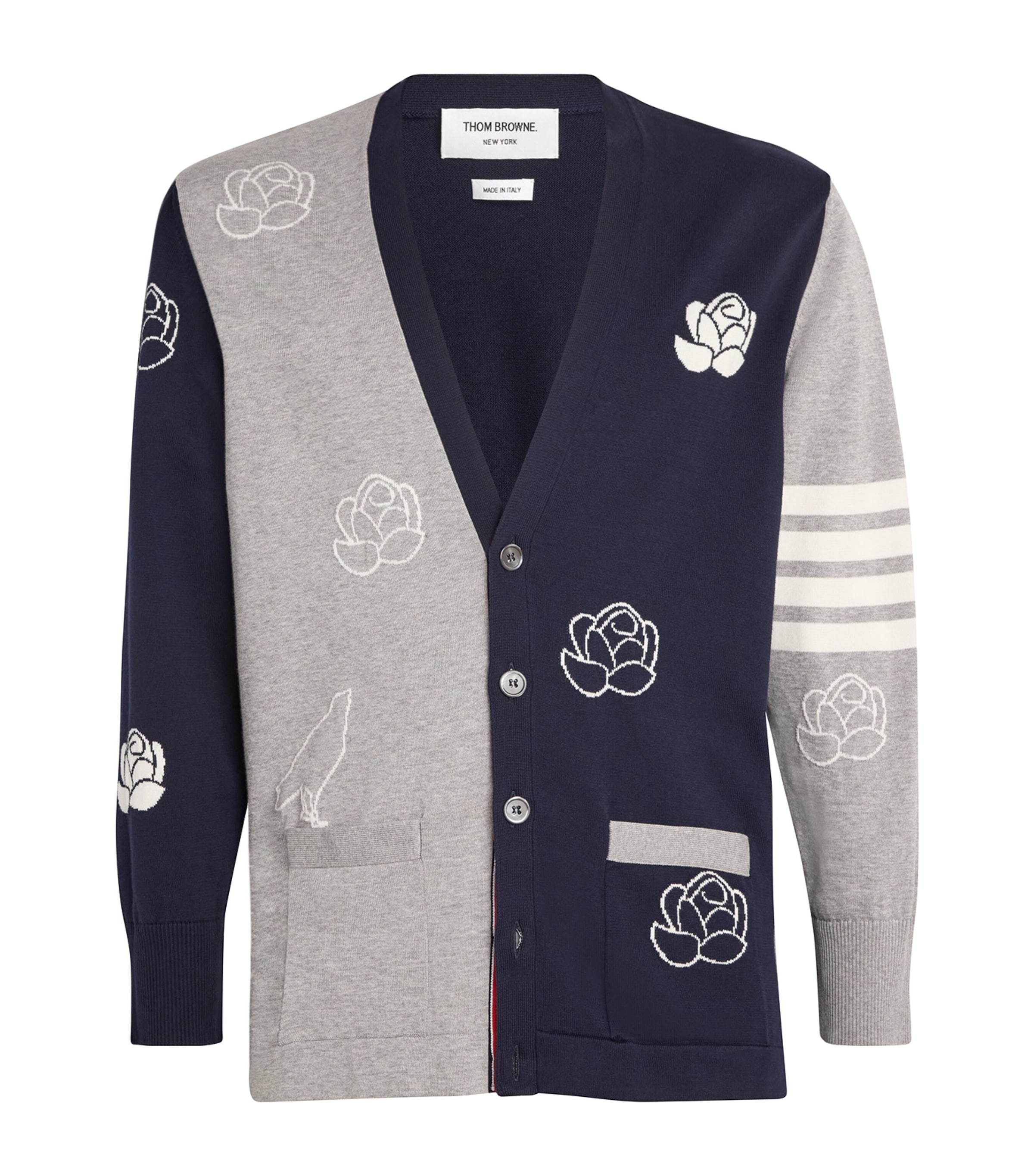 THOM BROWNE COTTON EMBROIDERED CARDIGAN