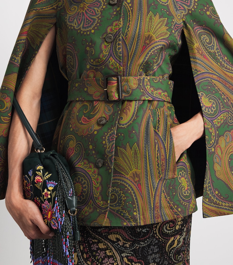 Etro Womens Cotton Gabardine Paisley Cape Jacket Green Image 3
