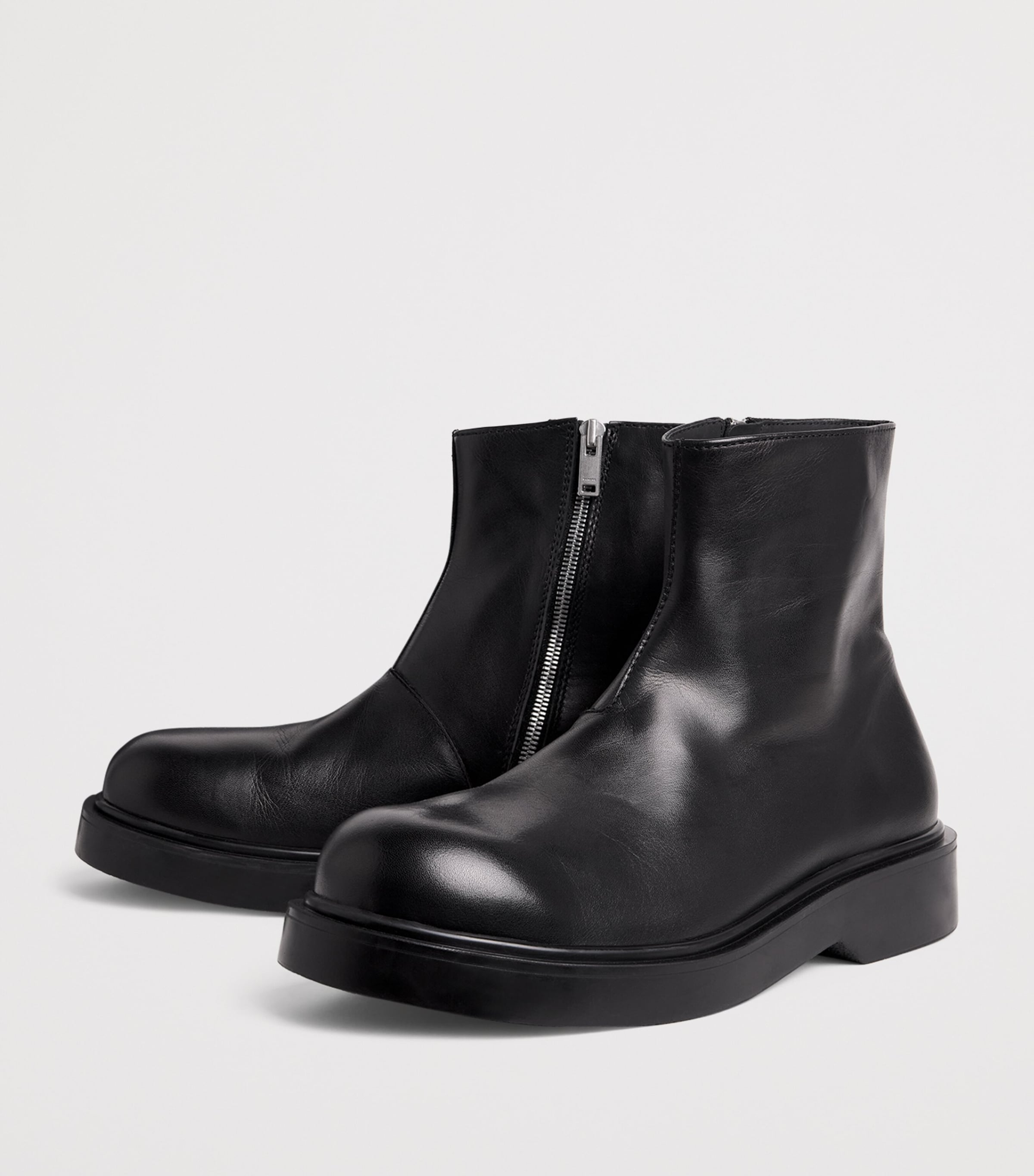 Leather Zipper Boots BLACK Image 3