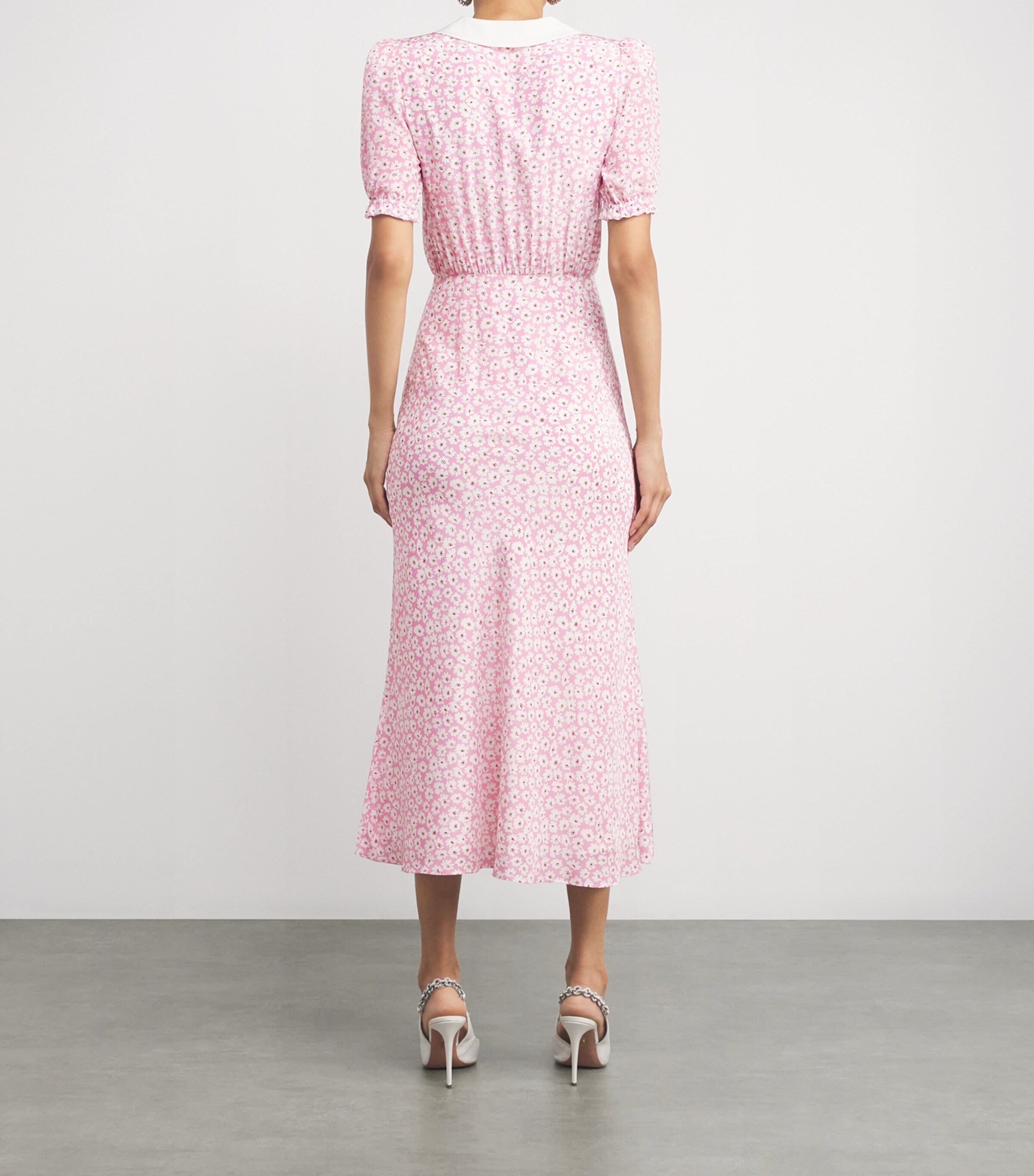 Alessandra Rich Pink Silk Floral Pleated Midi Dress | Harrods US
