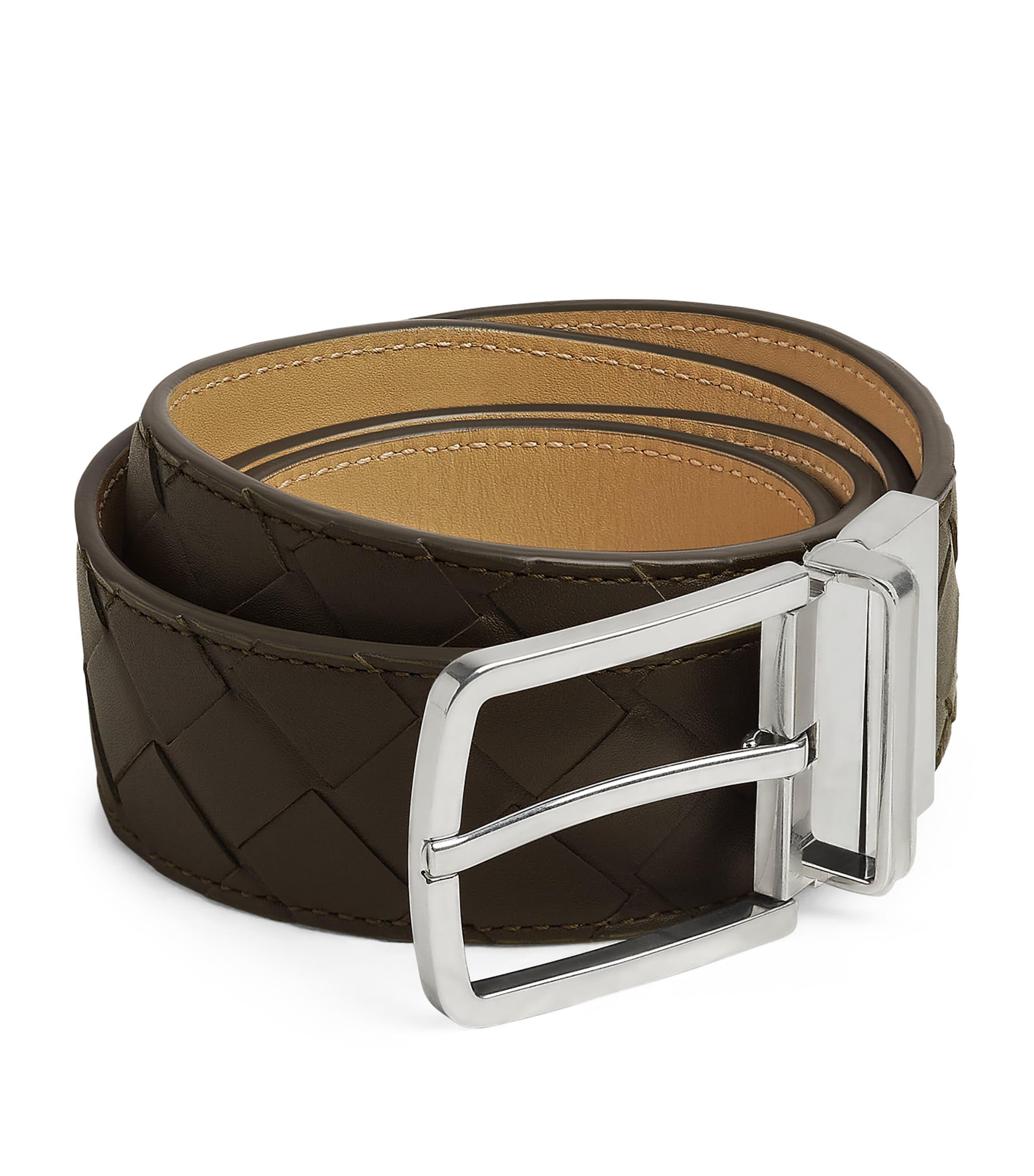 Bottega Veneta Leather Reversible Intrecciato Belt In Green