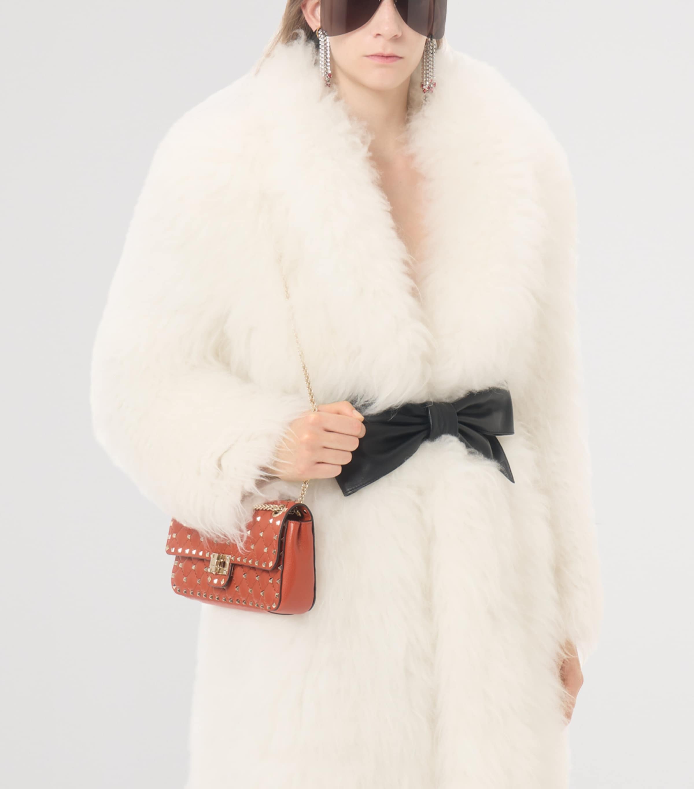 Valentino Womens Fur Bow-Belt Coat Image 6