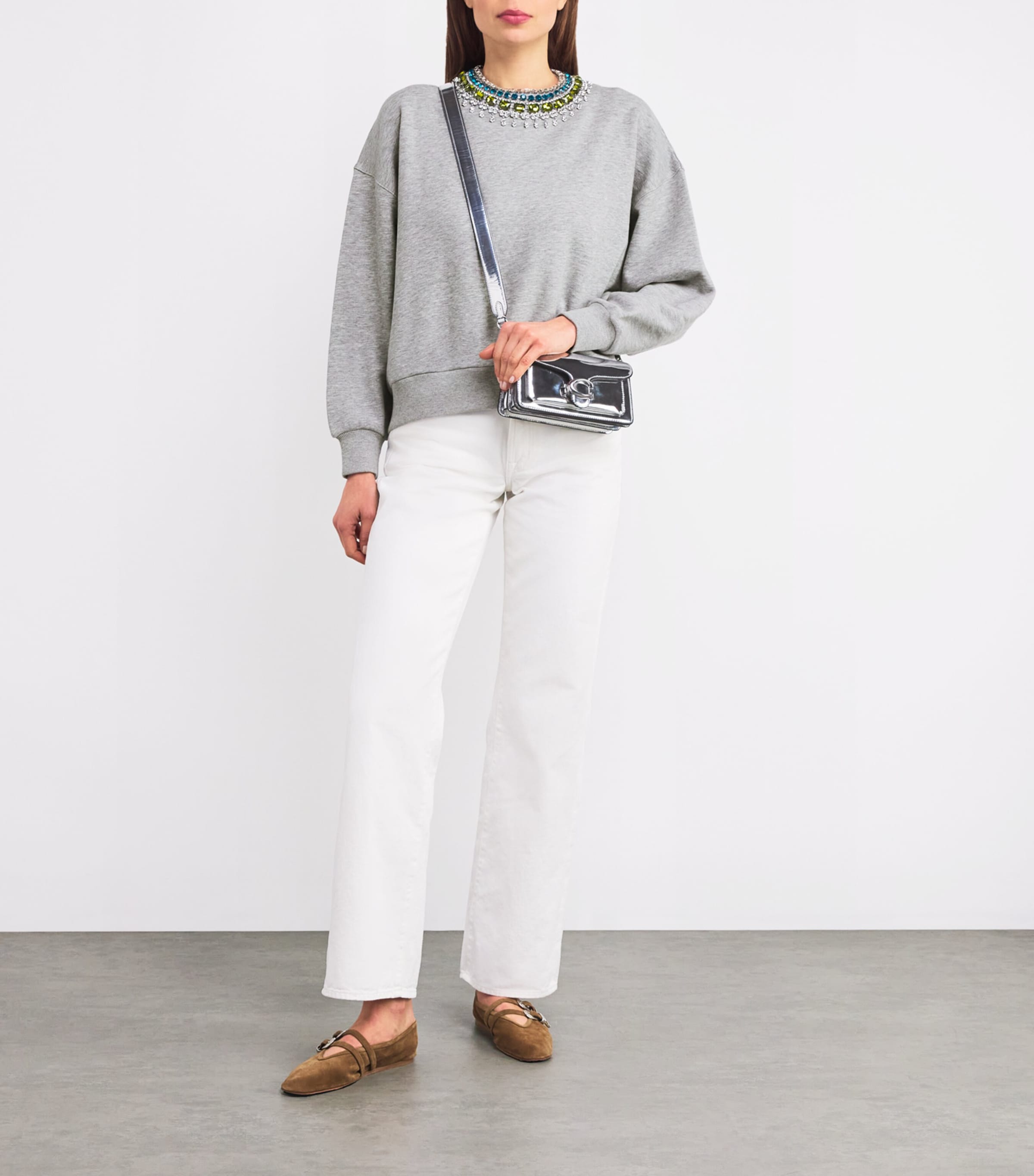 Cinq A Sept Womens Embellished Brandy Sweatshirt Heather Grey/multi Image 2