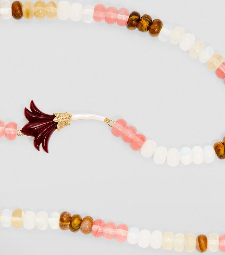 Yellow Gold, Diamond and Mother-of-Pearl Psychedeliah Beaded Necklace BURGUNDY Image 5