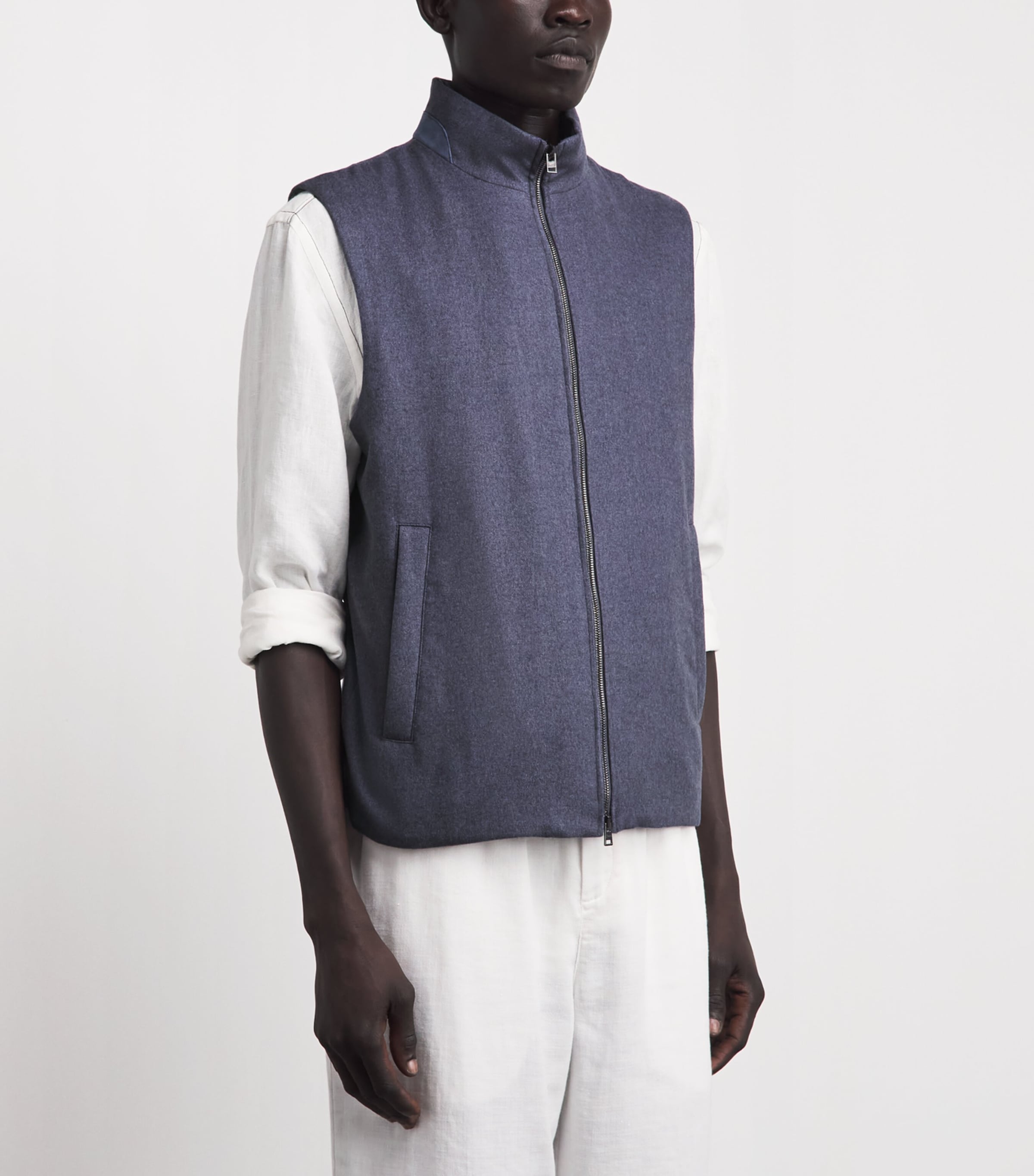 Herno Mens Silk-Cashmere Gilet Azzurro Denim Image 4