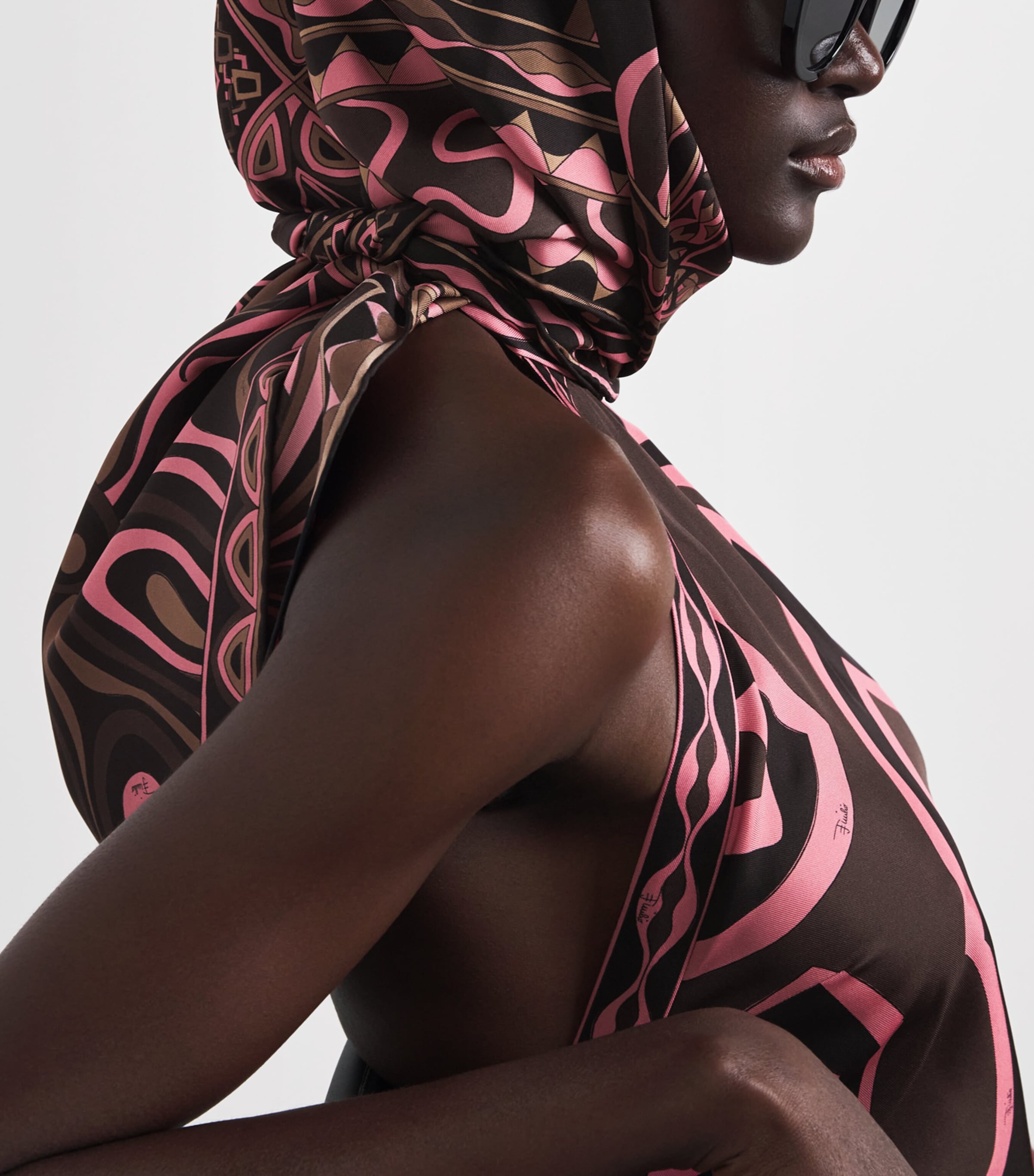 PUCCI Silk Multi Print Scarf Brown Coral Image 2