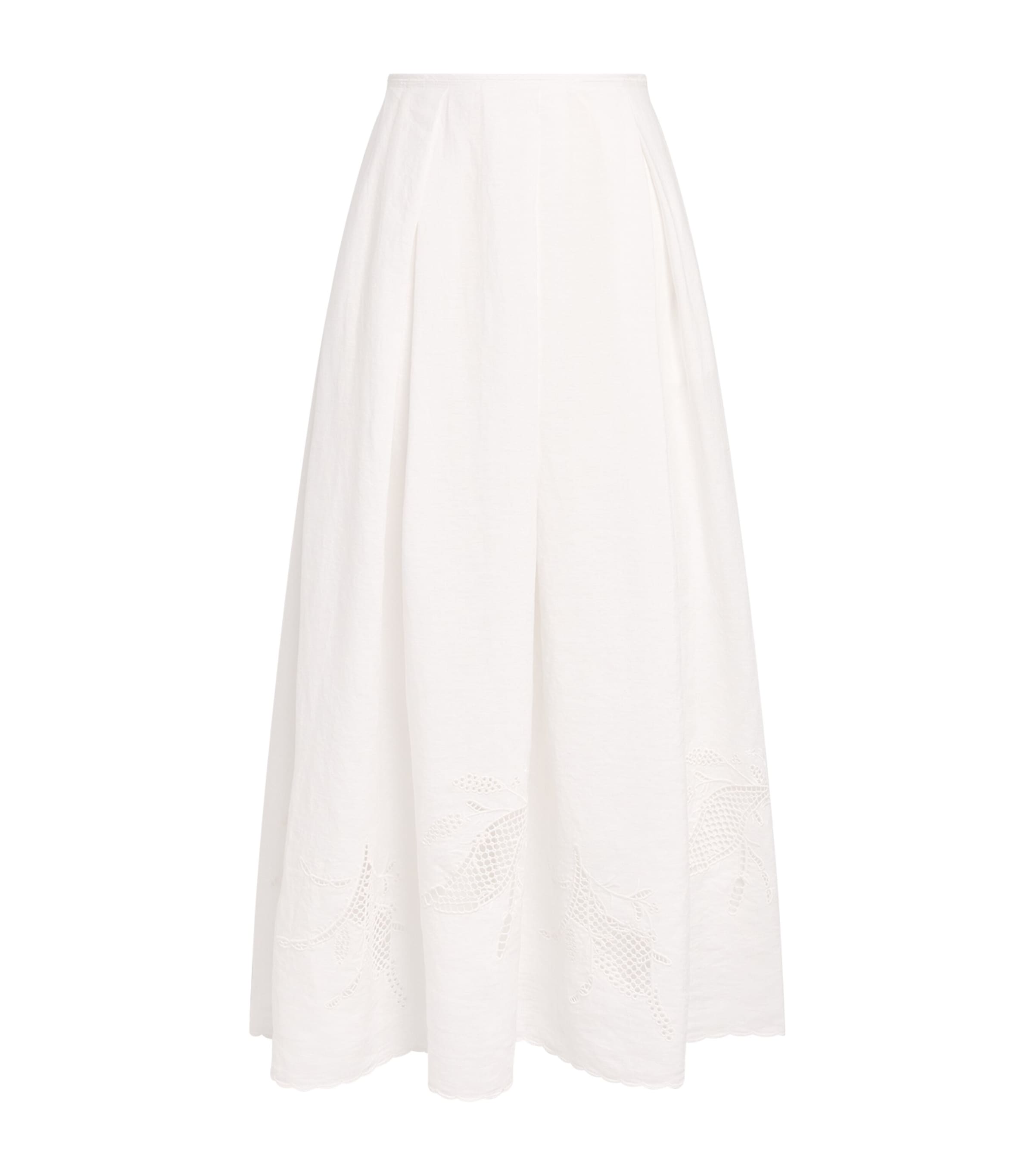 Lafayette 148 Womens Organic Linen Broderie Anglaise Maxi Skirt White White Image 1
