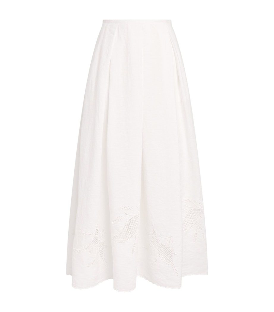 Lafayette 148 Womens Organic Linen Broderie Anglaise Maxi Skirt White White Image 1