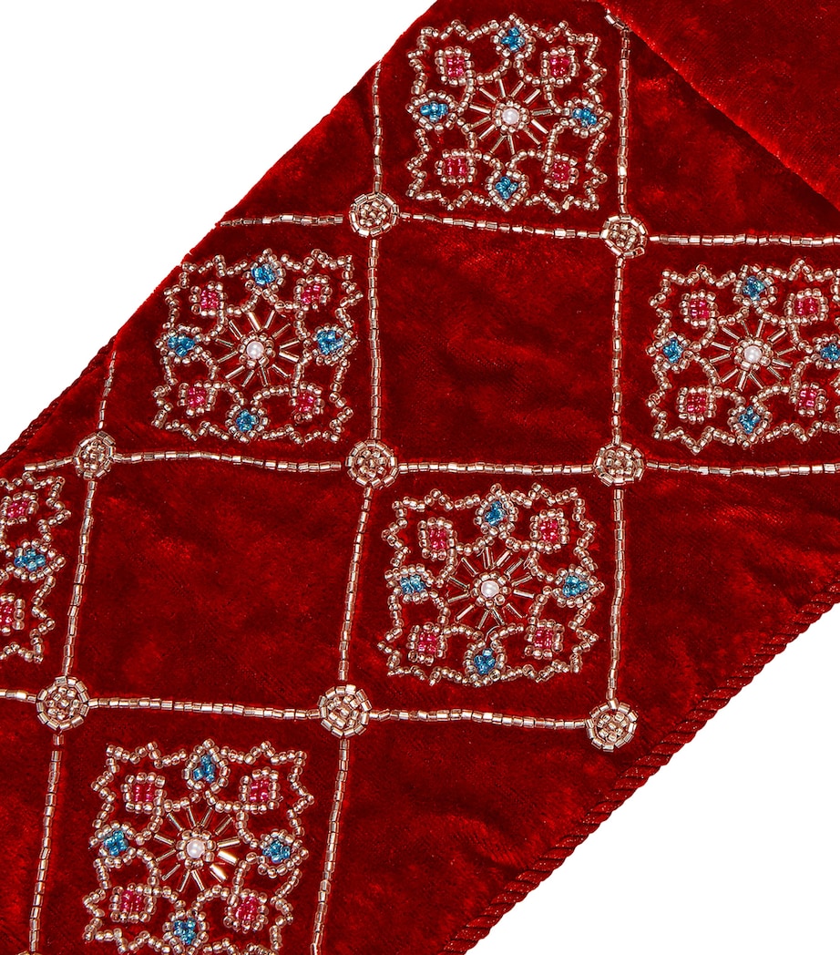 Velvet Beaded Embroidered Stocking DEEP RED Image 2