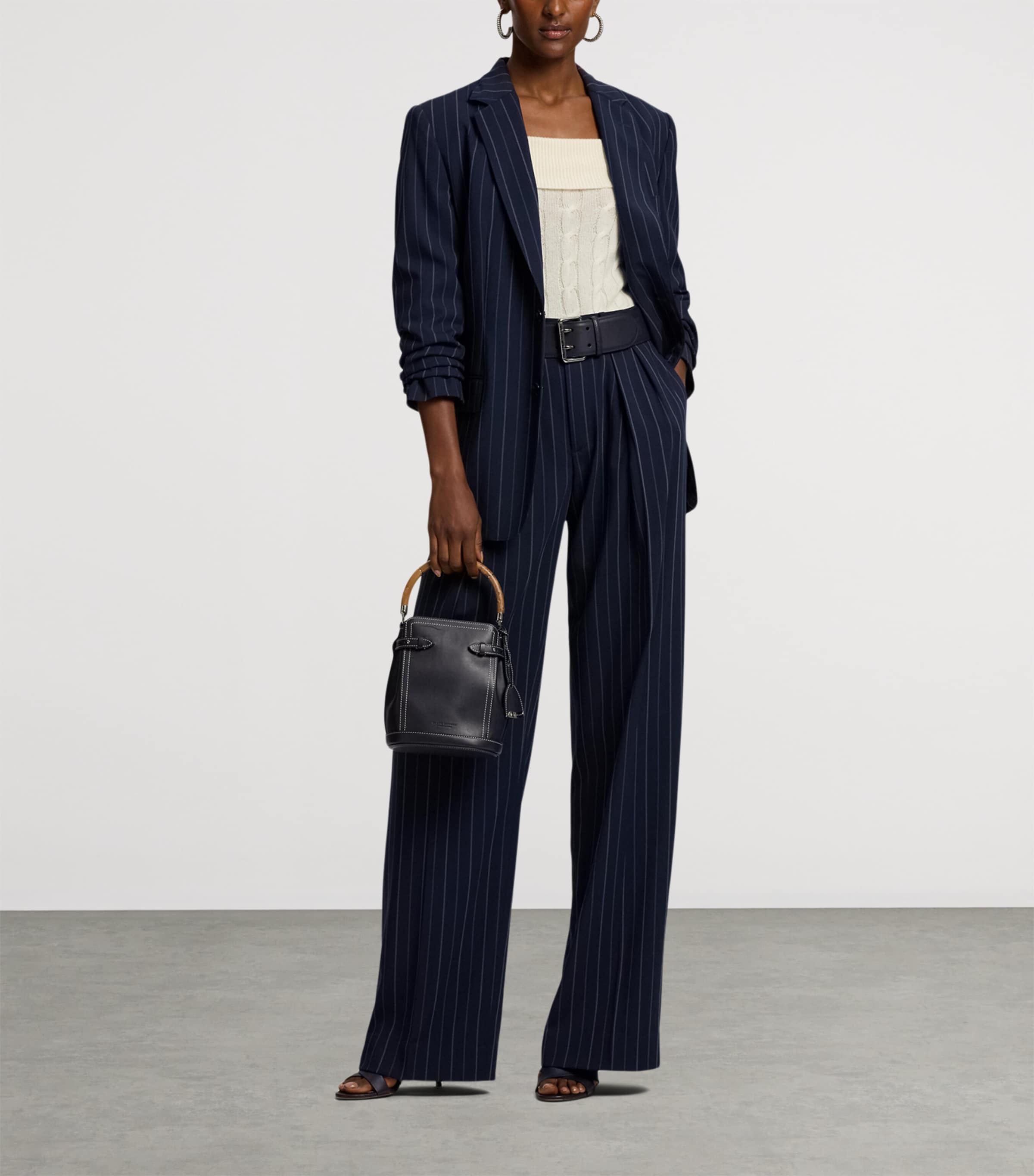 Ralph Lauren Collection Womens Wool Pinstripe Jody Wide-Leg Trousers Navy Image 6
