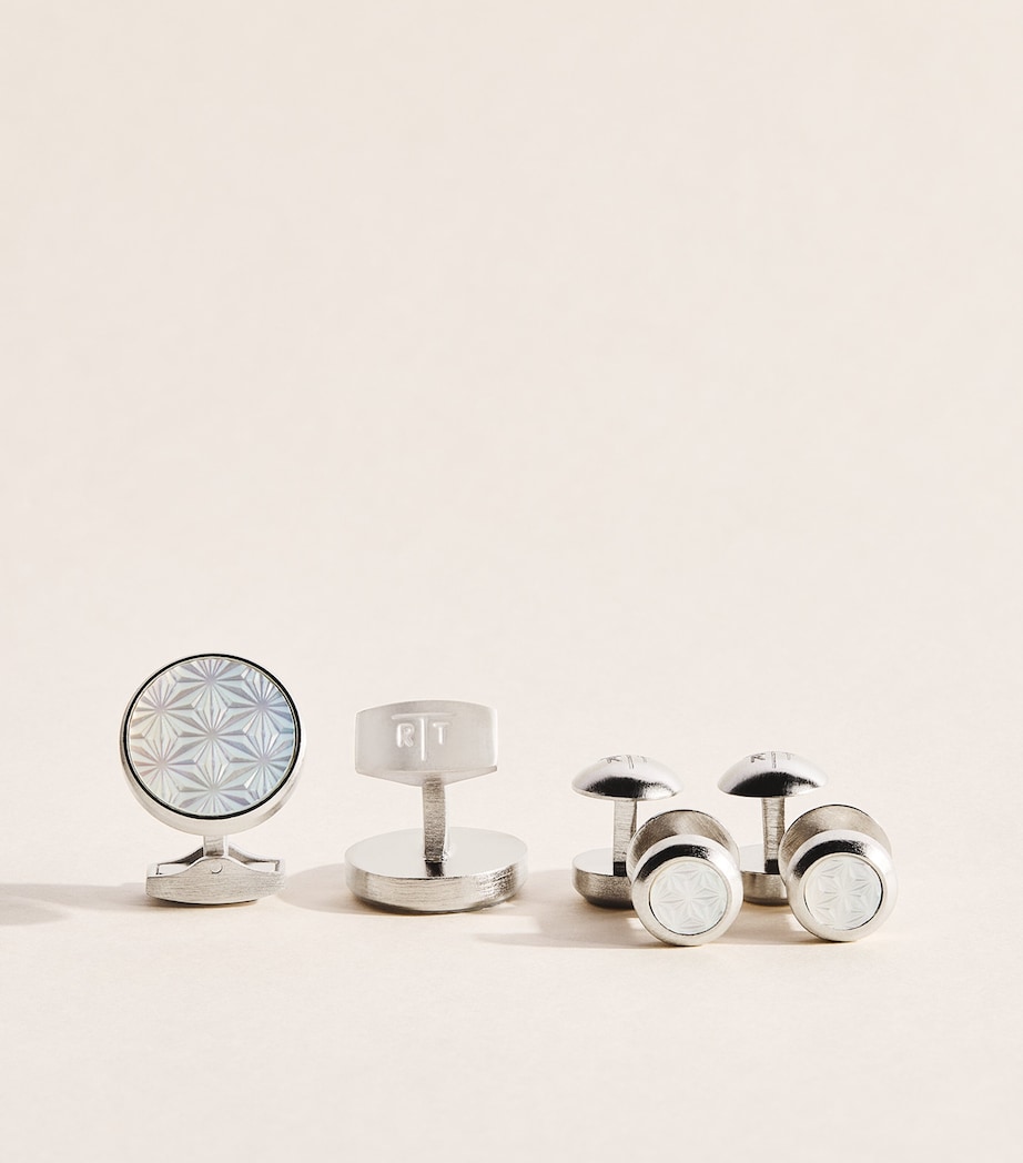 Tateossian Mother-of-Pearl Asanoha Cufflinks and Studs Set White Image 1