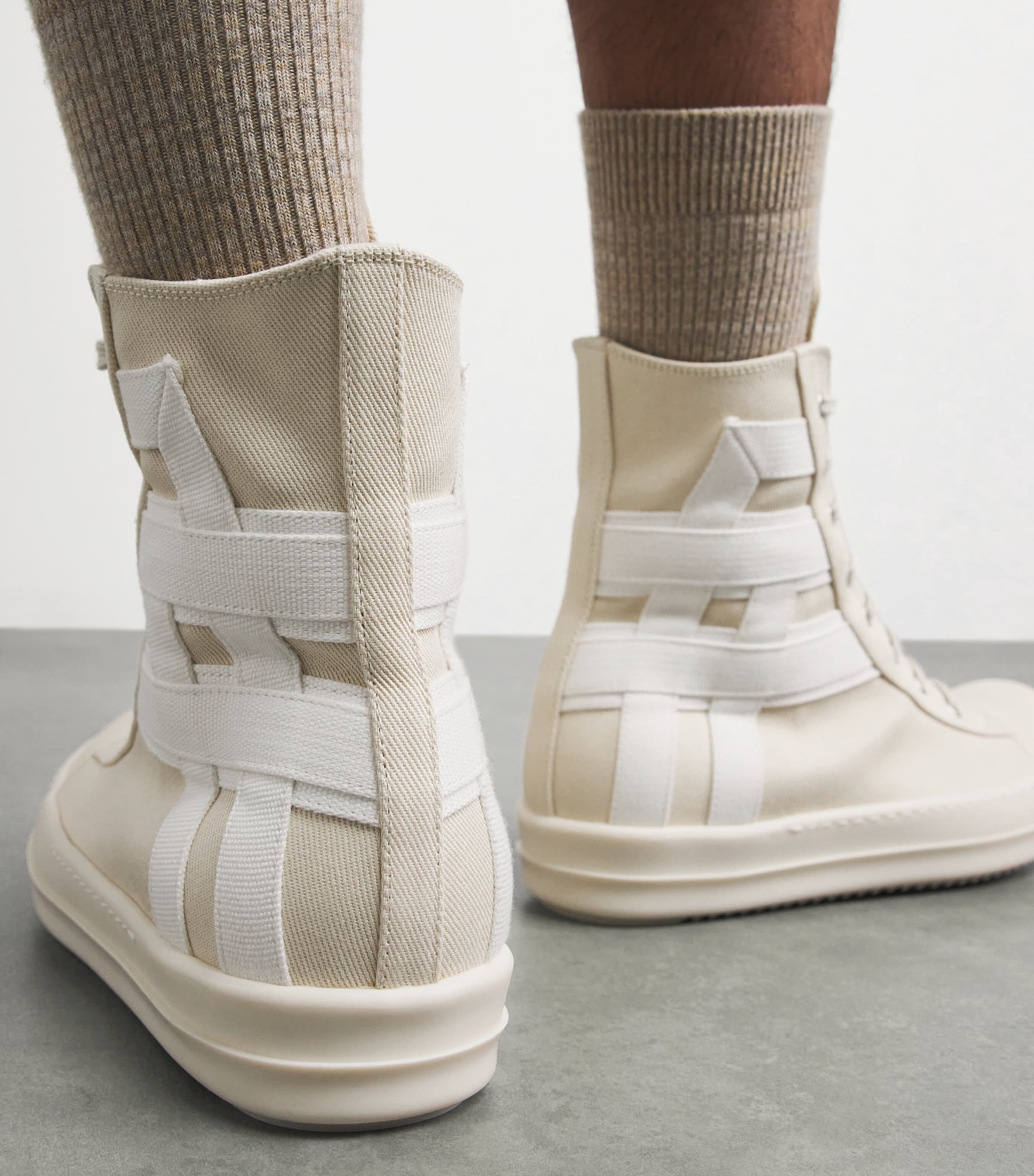 Rick Owens Cotton Canvas High-Top Sneakers All Milk Image 4