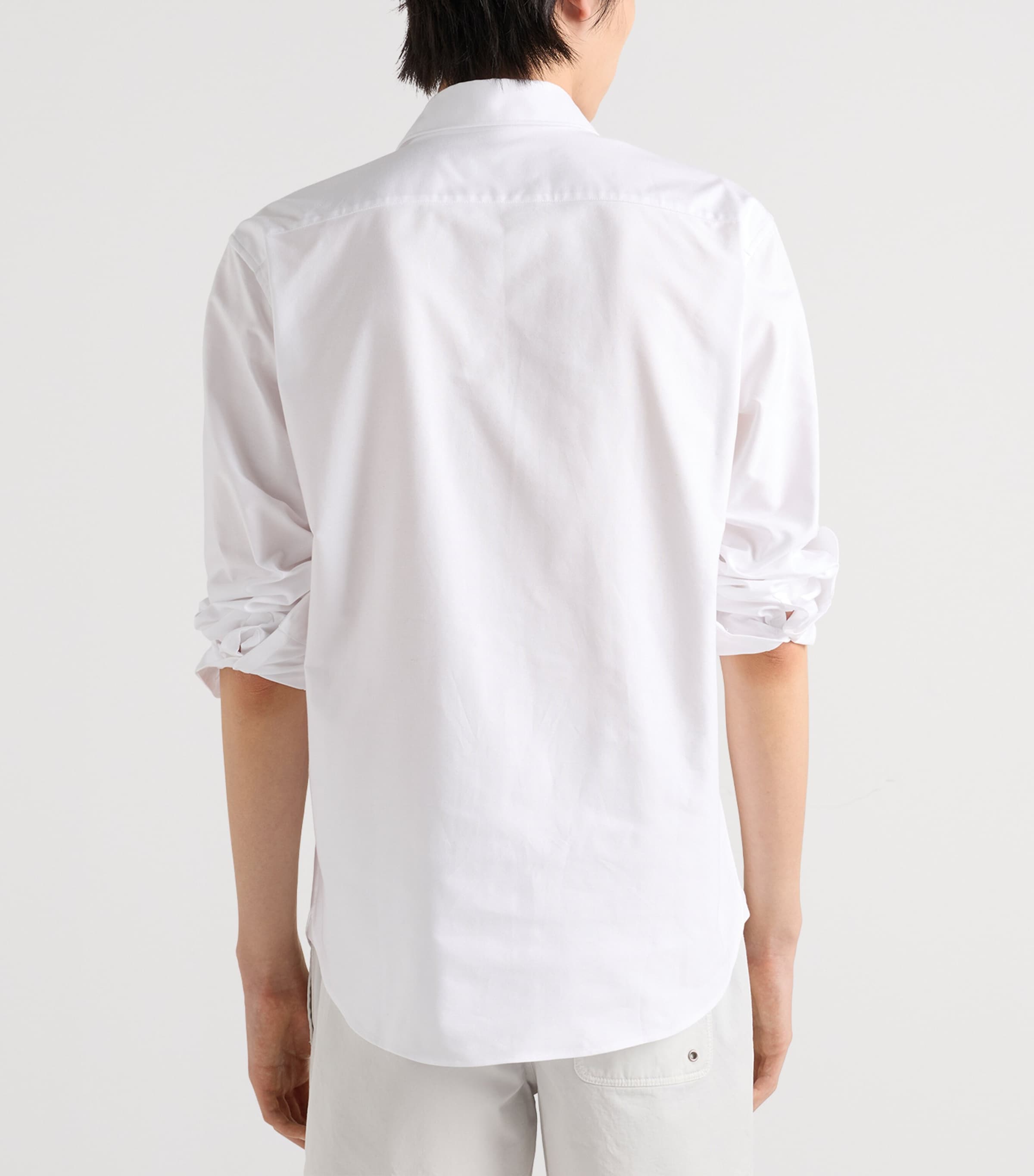 Prada Mens Cotton Embroidered Crest Shirt White Image 5