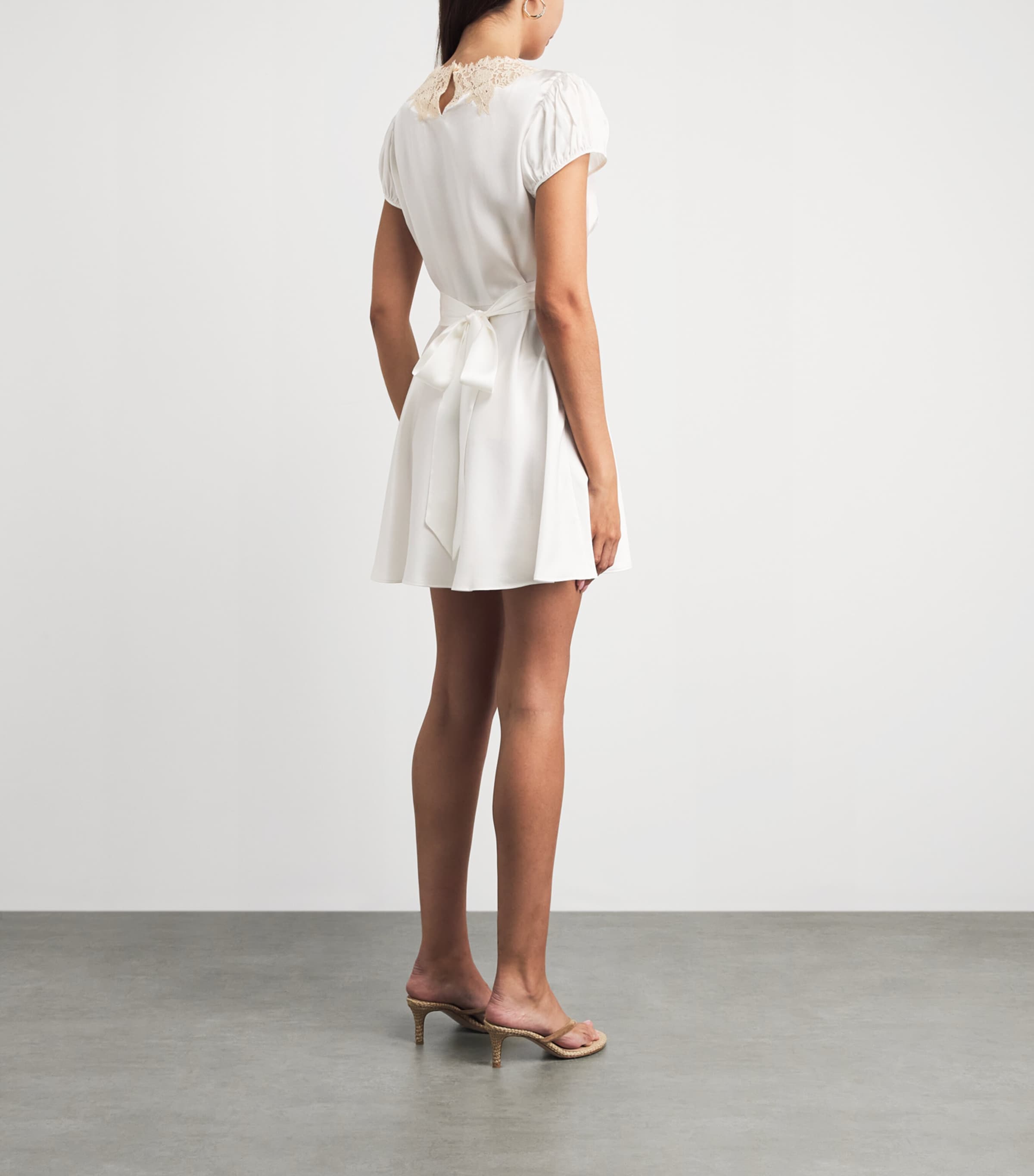 DÔEN Womens Silk Lace-Trim Junia Mini Dress Salt Image 4