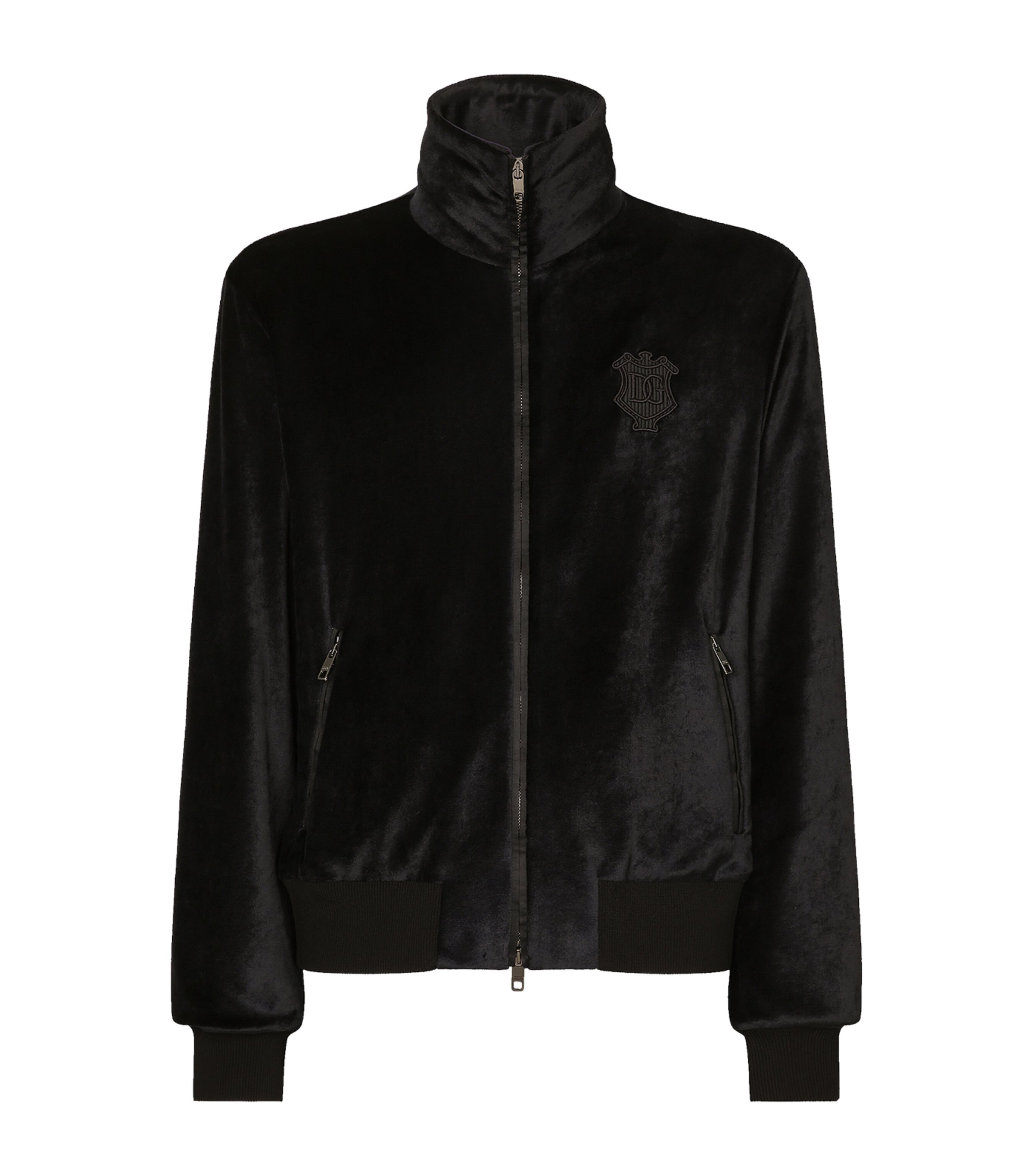 Shop Dolce & Gabbana Velvet Logo Bomber Jacket