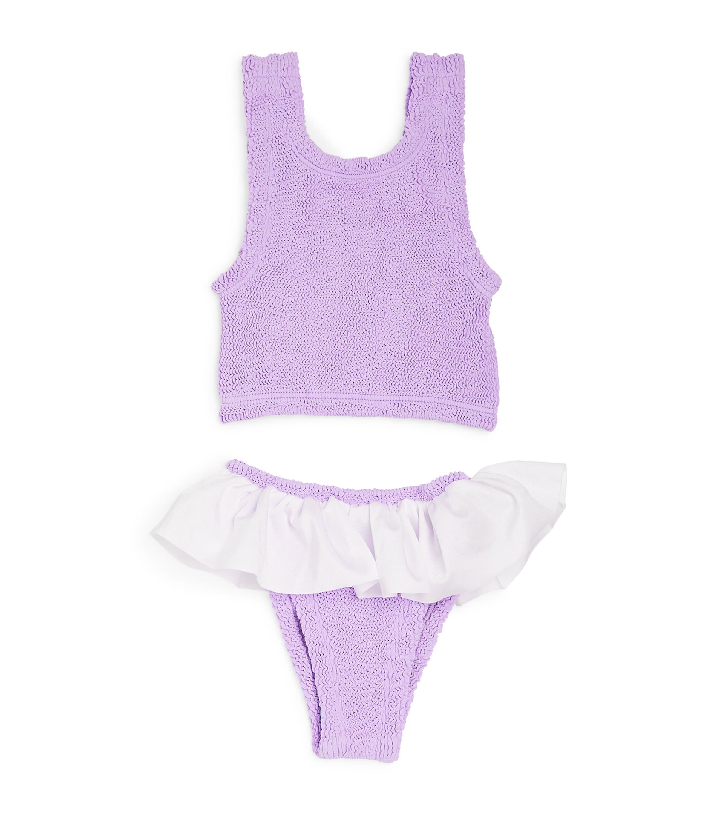 Hunza G Kids' Olive Ruffled Bikini Set In 浅紫色