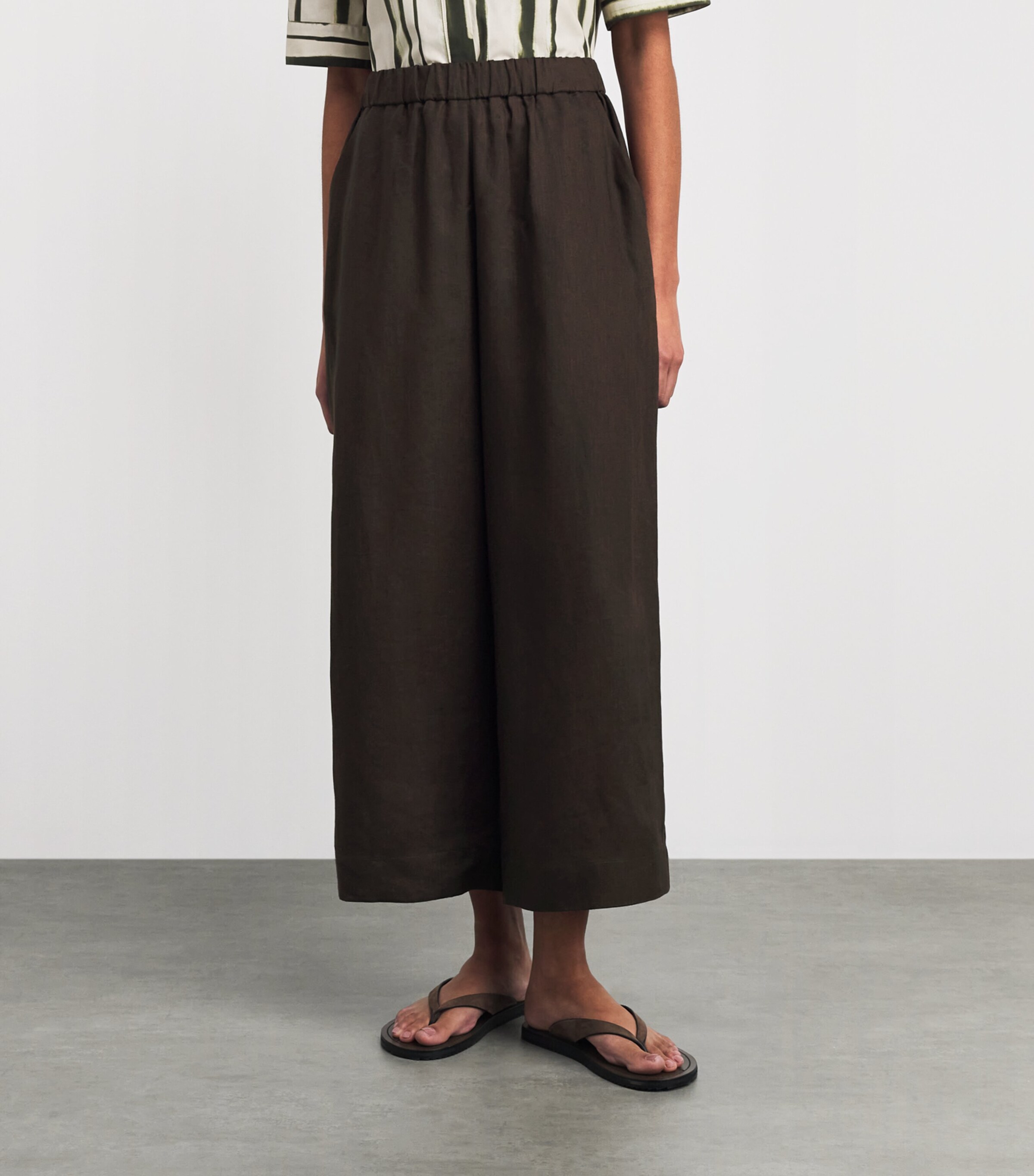 MM Womens Linen Wide-Leg Trousers Dark Bown Image 4