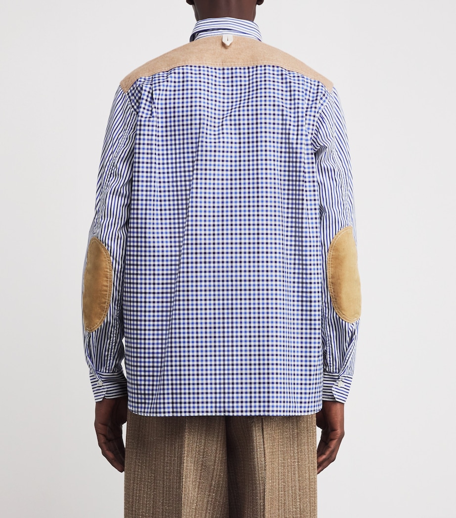 Cotton Stripe-Check Shirt WH/NV/BLU X BEIGE Image 4