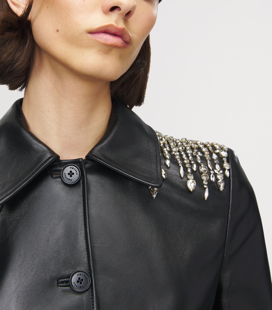 McQueen Womens Leather Embellished Peplum Jacket Image 6