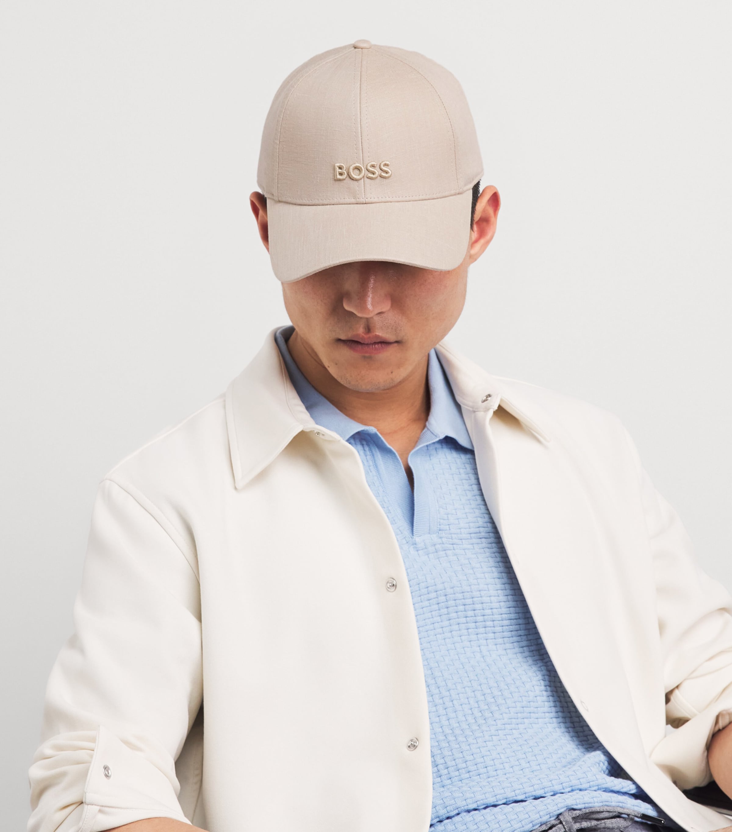 BOSS Linen Logo Baseball Cap Open Beige Image 2