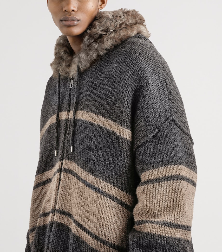 Wool Fur-Trimmed Hoodie N9831-GRIGIO/TORTORA Image 4