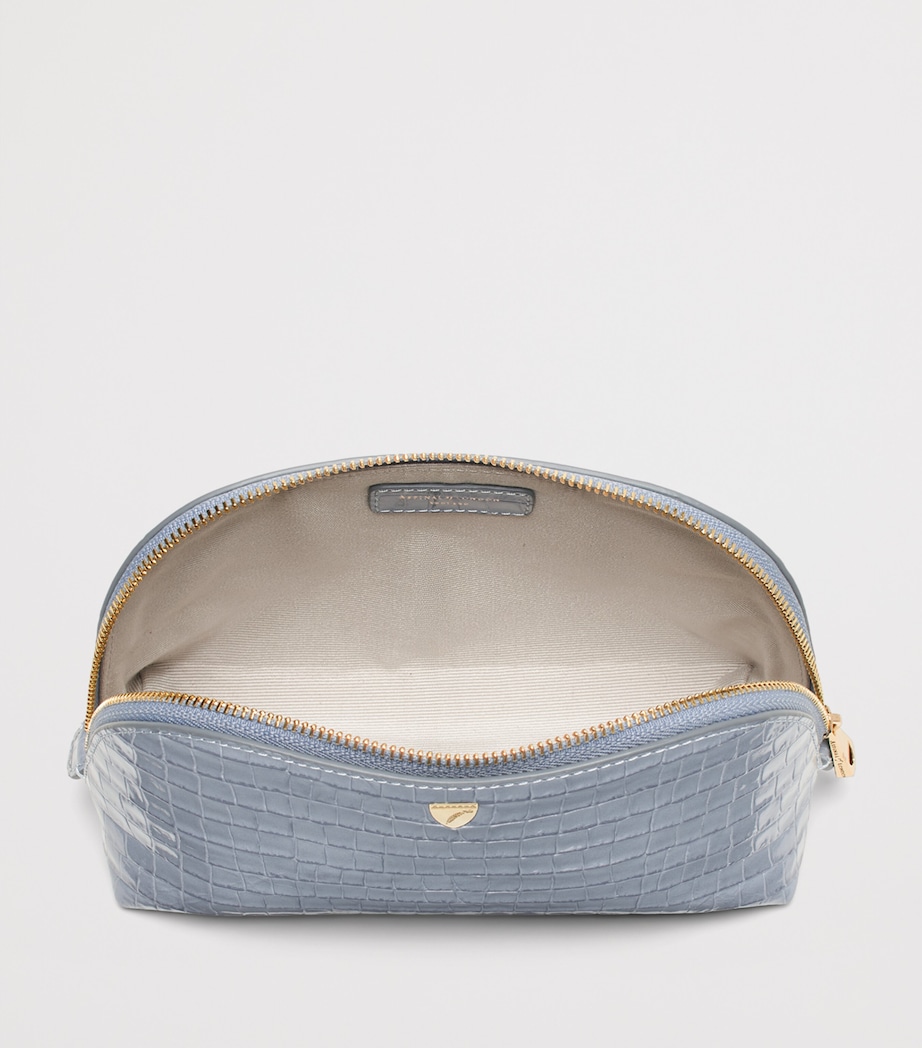 Aspinal Of London Small Leather Croc-Embossed Cosmetic Case Skyblue Image 4