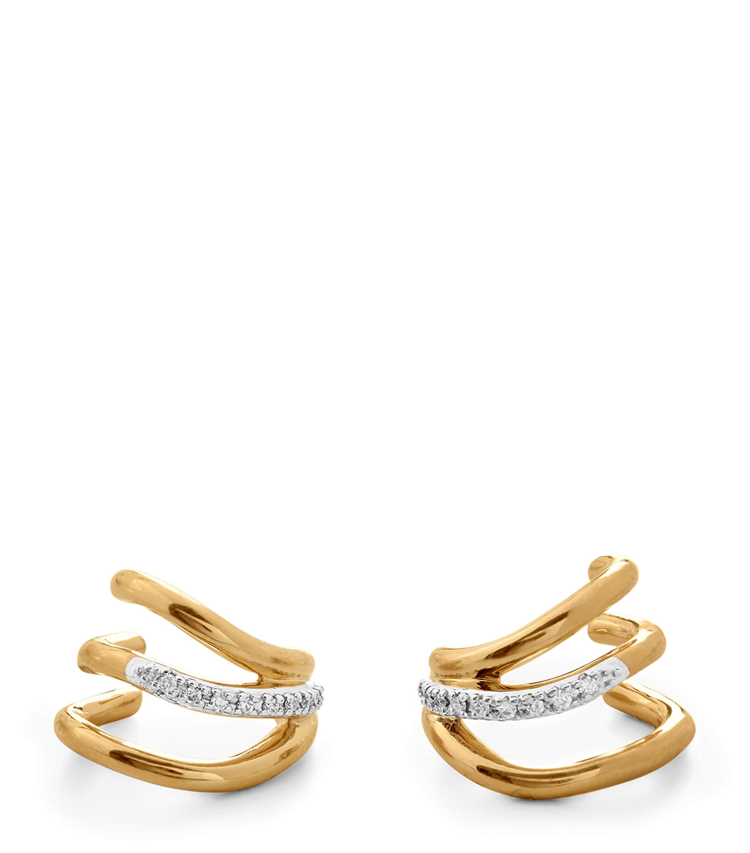 Monica Vinader Gold Vermeil And Diamond Triple Wave Huggie Earrings In Gold