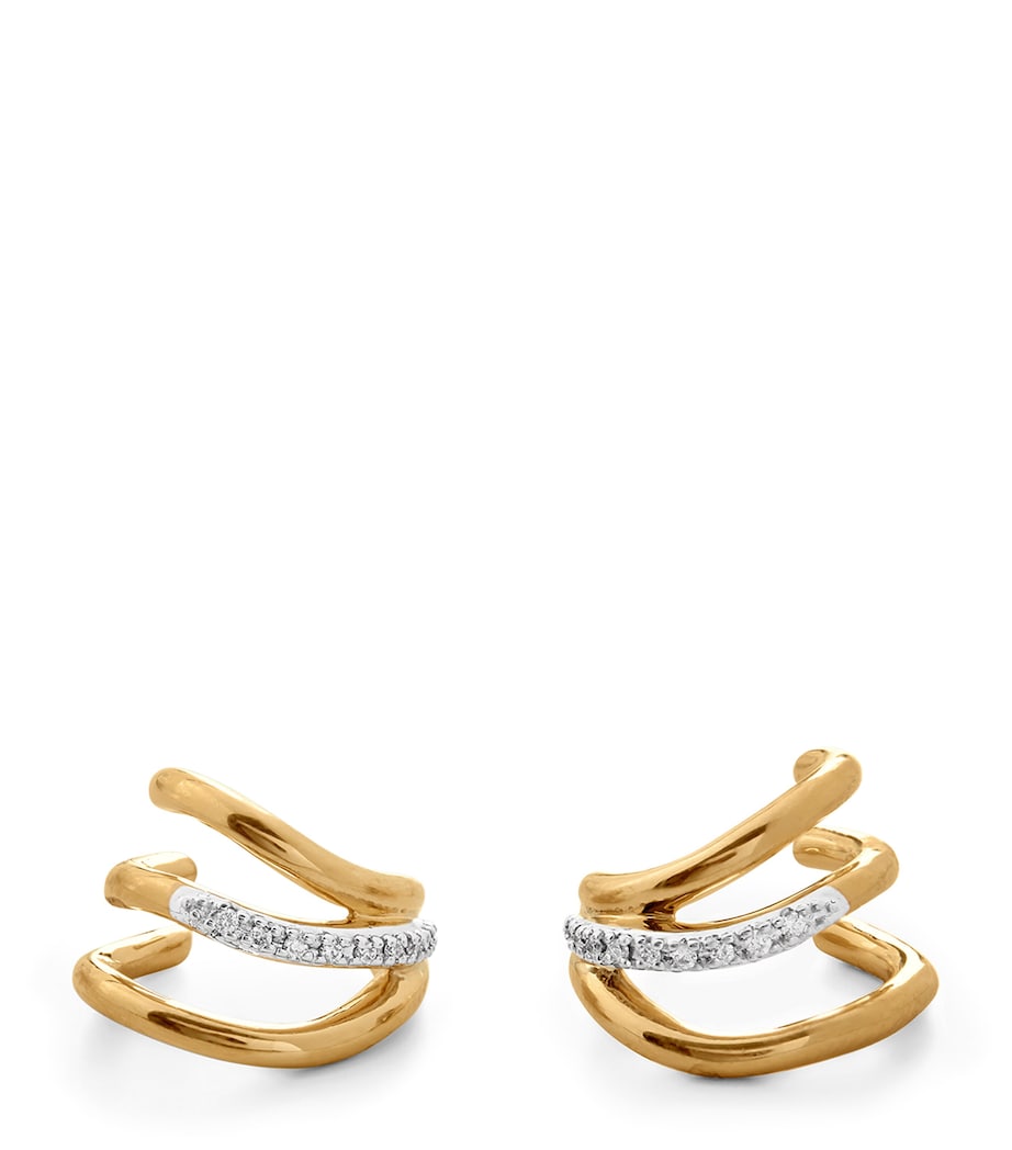 Monica Vinader Gold Vermeil and Diamond Triple Wave Huggie Earrings Gold Vermeil Image 1