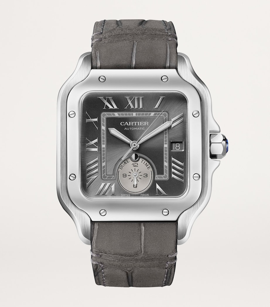 Rhodium-Plated Santos de Cartier Dual Time Watch 40.2mm STEEL Image 5