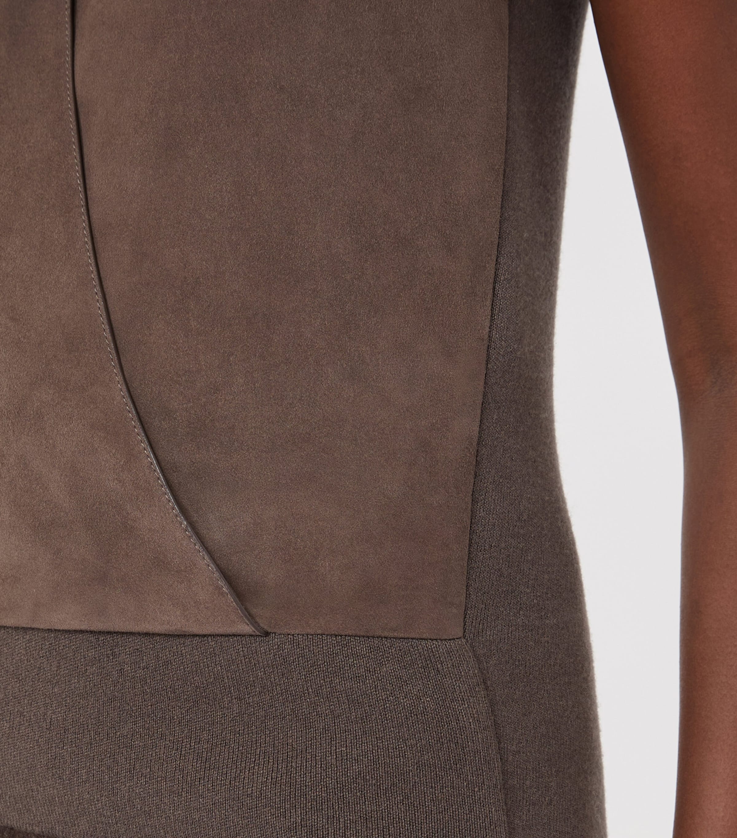Max Mara Womens Wool-Cashmere-Lamb Suede Sleeveless Wrap Waistcoat Mud Image 5