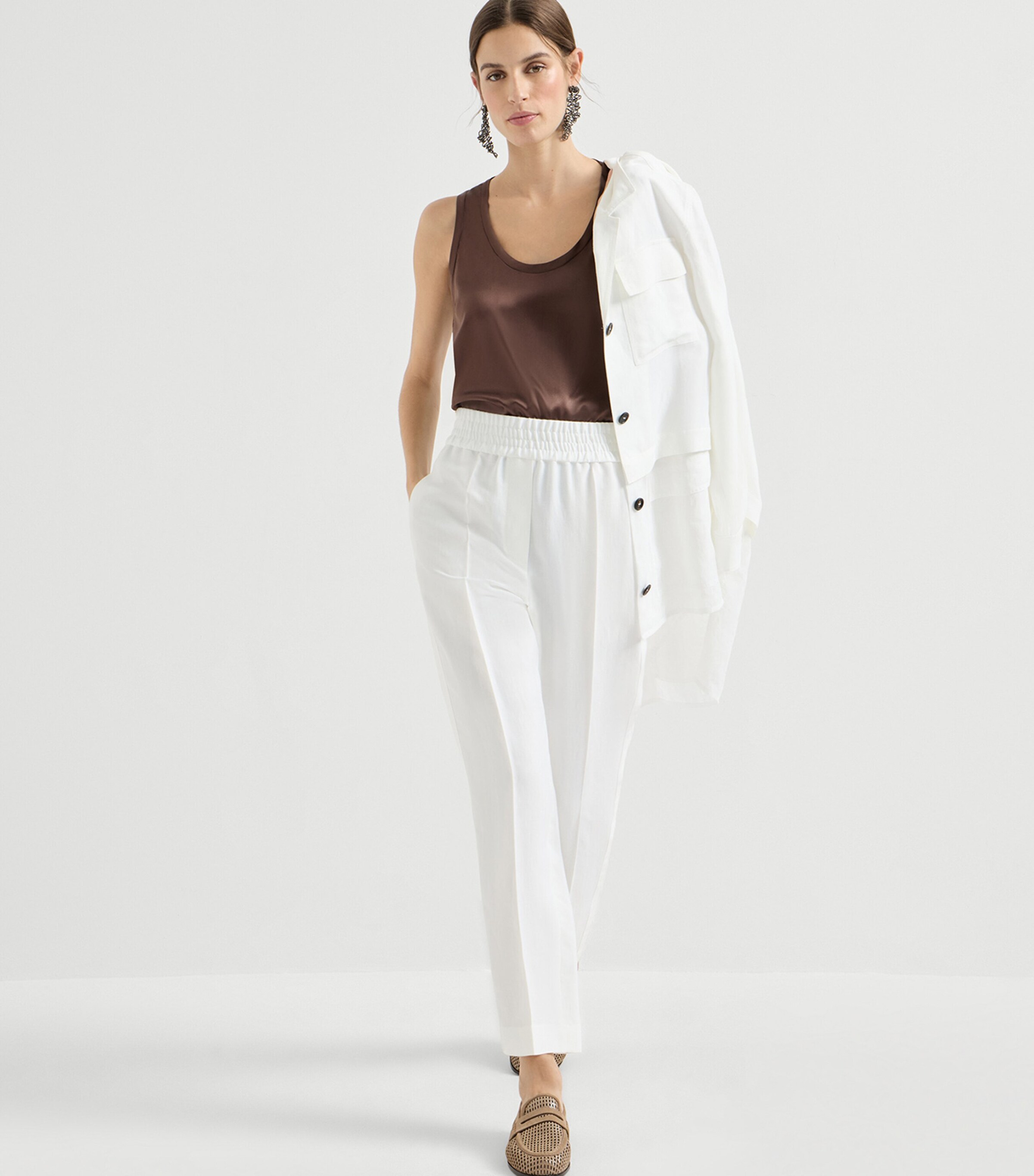 Brunello Cucinelli Womens Twill Straight Trousers Image 4