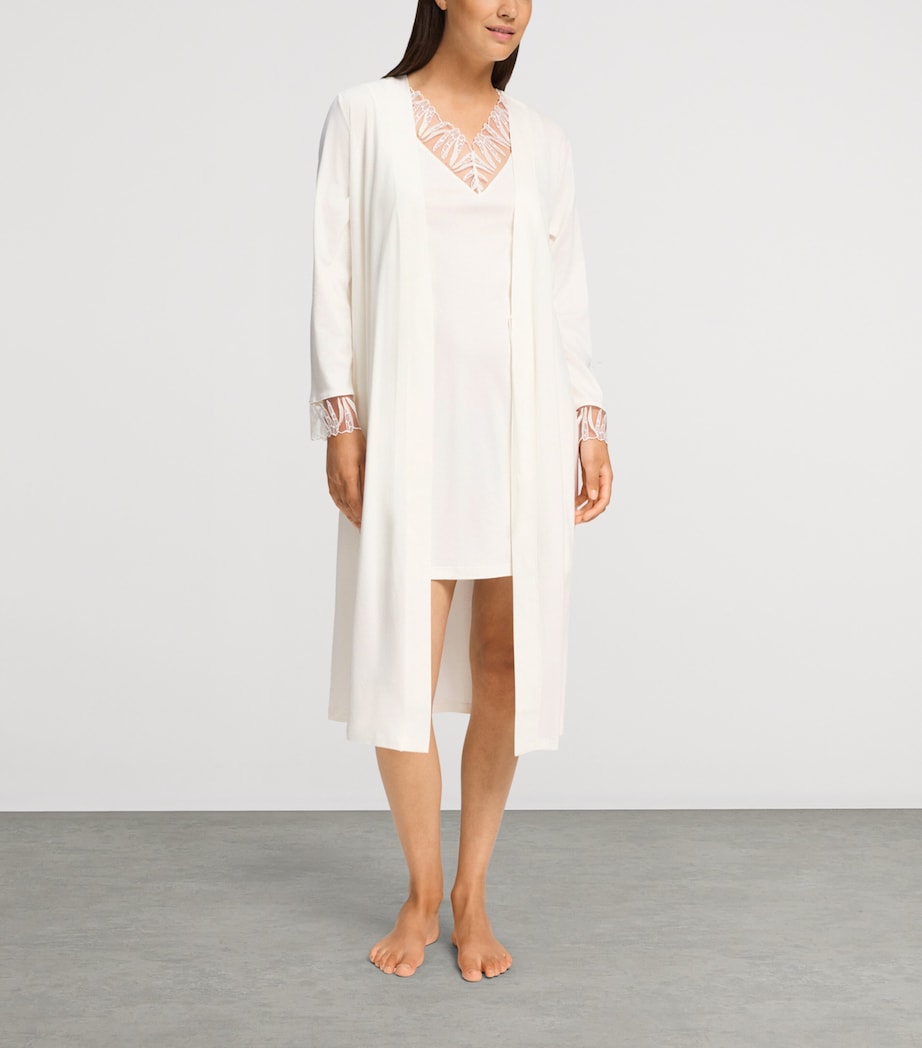 Hanro Womens Cotton Rosaria Robe Off White Image 2