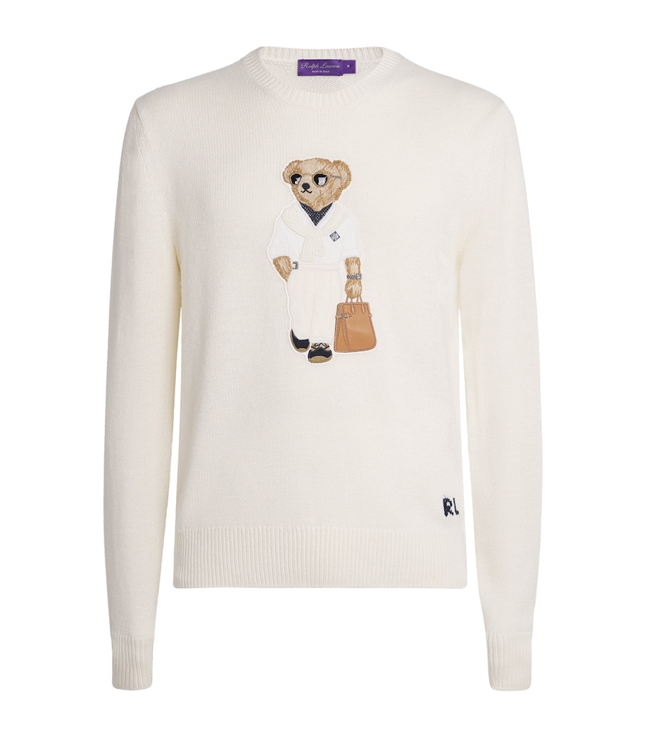 Ralph Lauren Purple Label Mens Silk-Linen Polo Bear Sweater Classic Cream Image 1