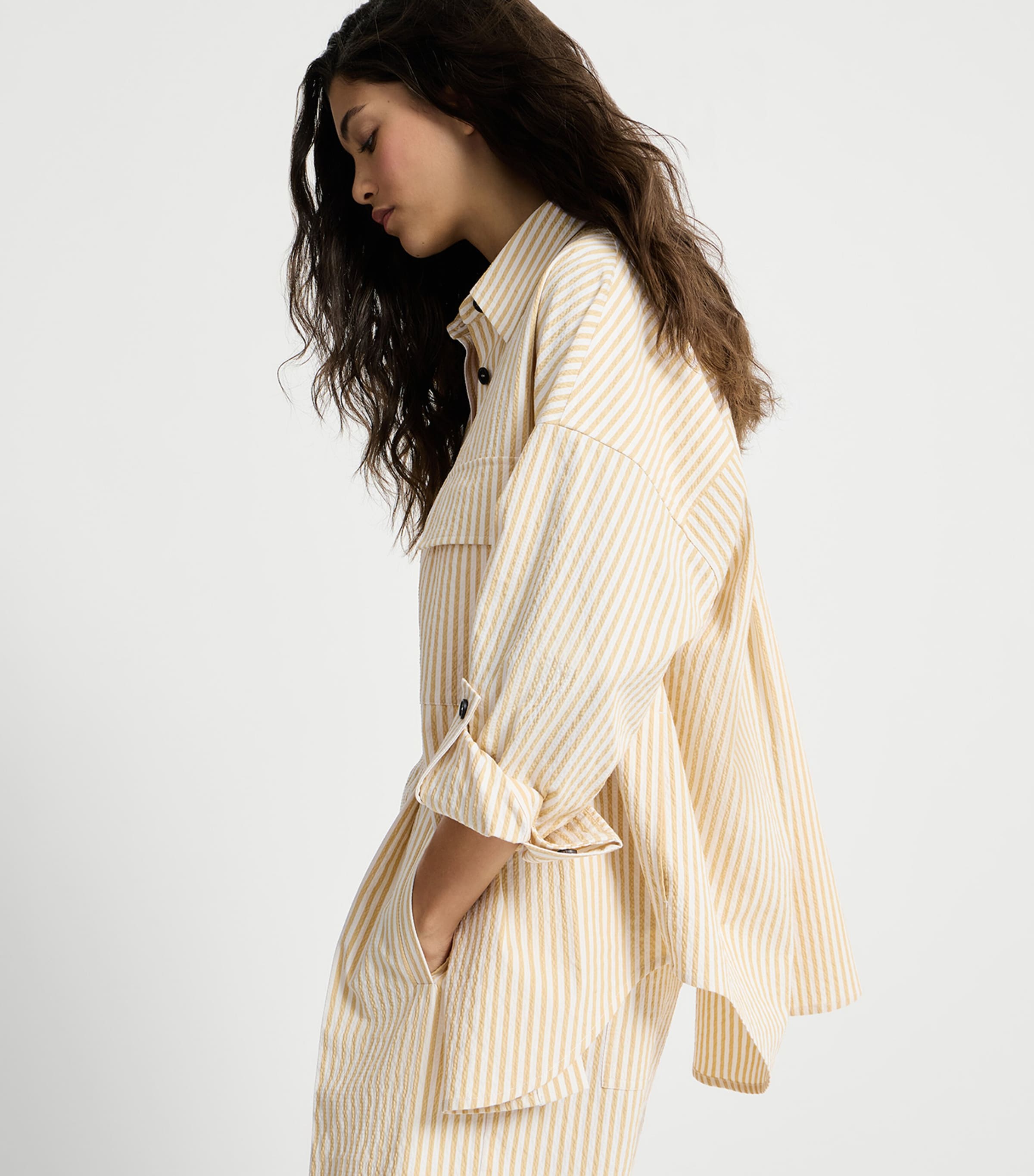 Brunello Cucinelli Womens Techno-Cotton Seersucker Stripe Shirt Image 4