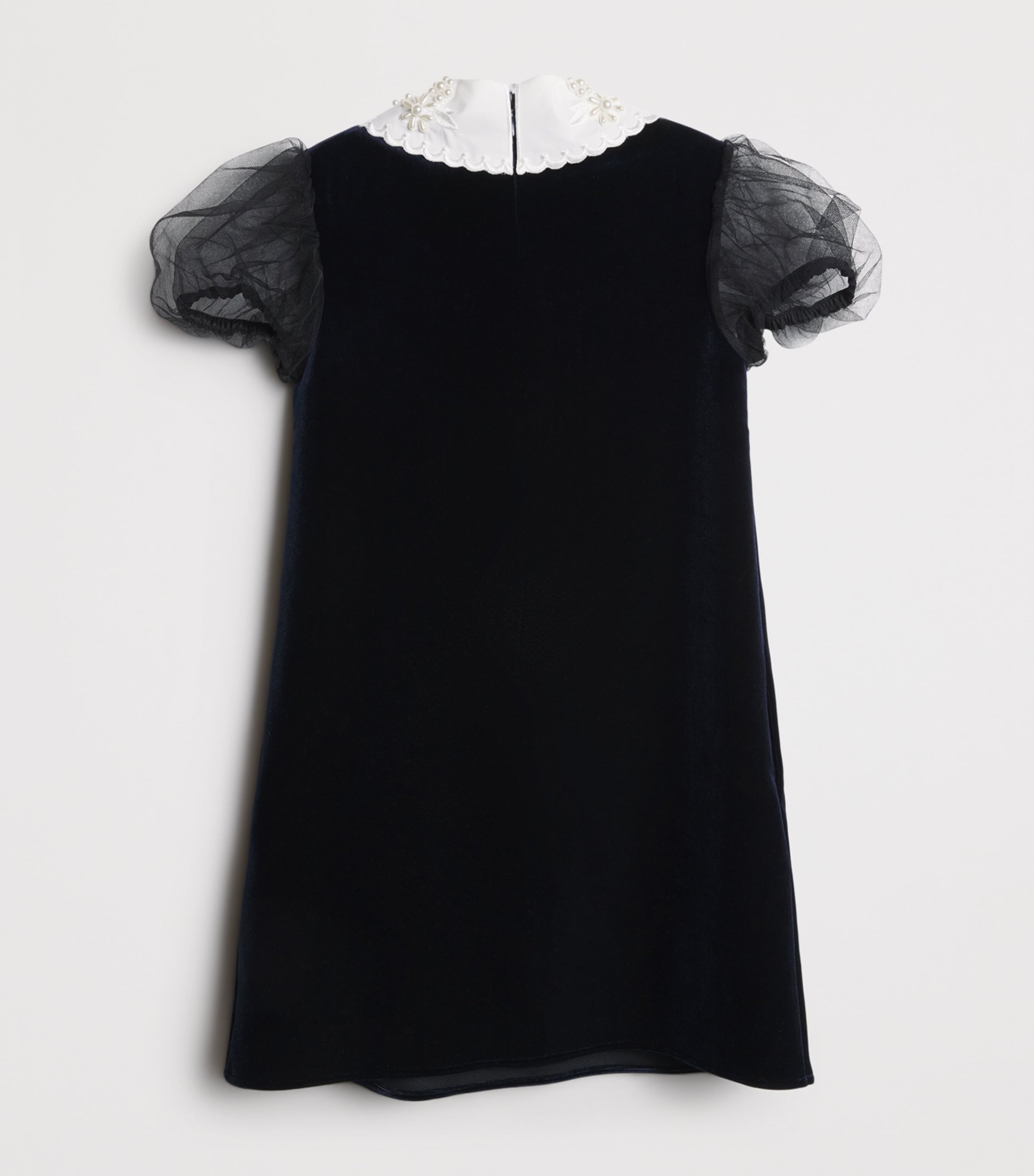 Self-Portrait Kids Velvet Flower-Trim Dress (3-12 Years) Navy Image 2