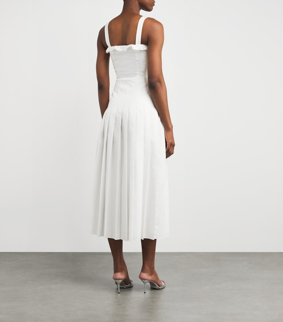 Cotton Poplin Pleated Midi Dress 0822 WHITE Image 3