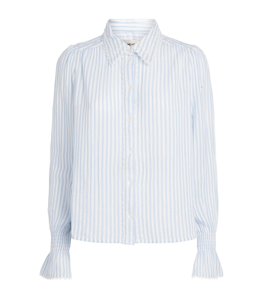 ME+EM Womens Cotton Stripe Blouse Blue/soft White Image 1