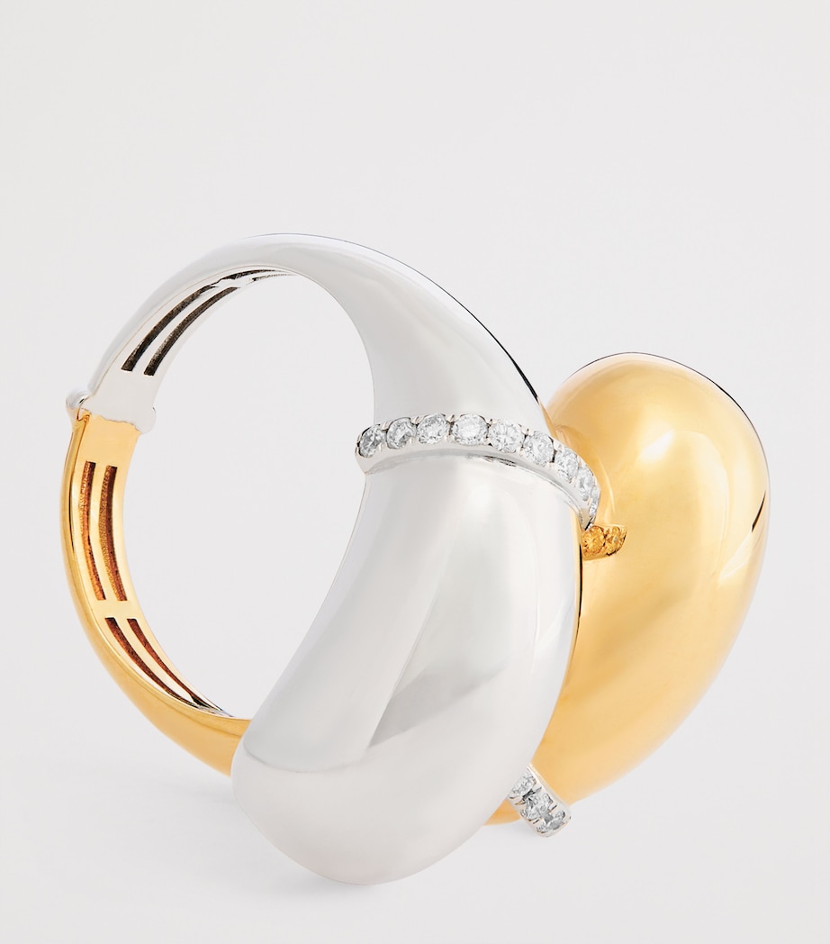 Mixed Gold and Diamond Double Bouy Ring MIXED GOLD Image 5