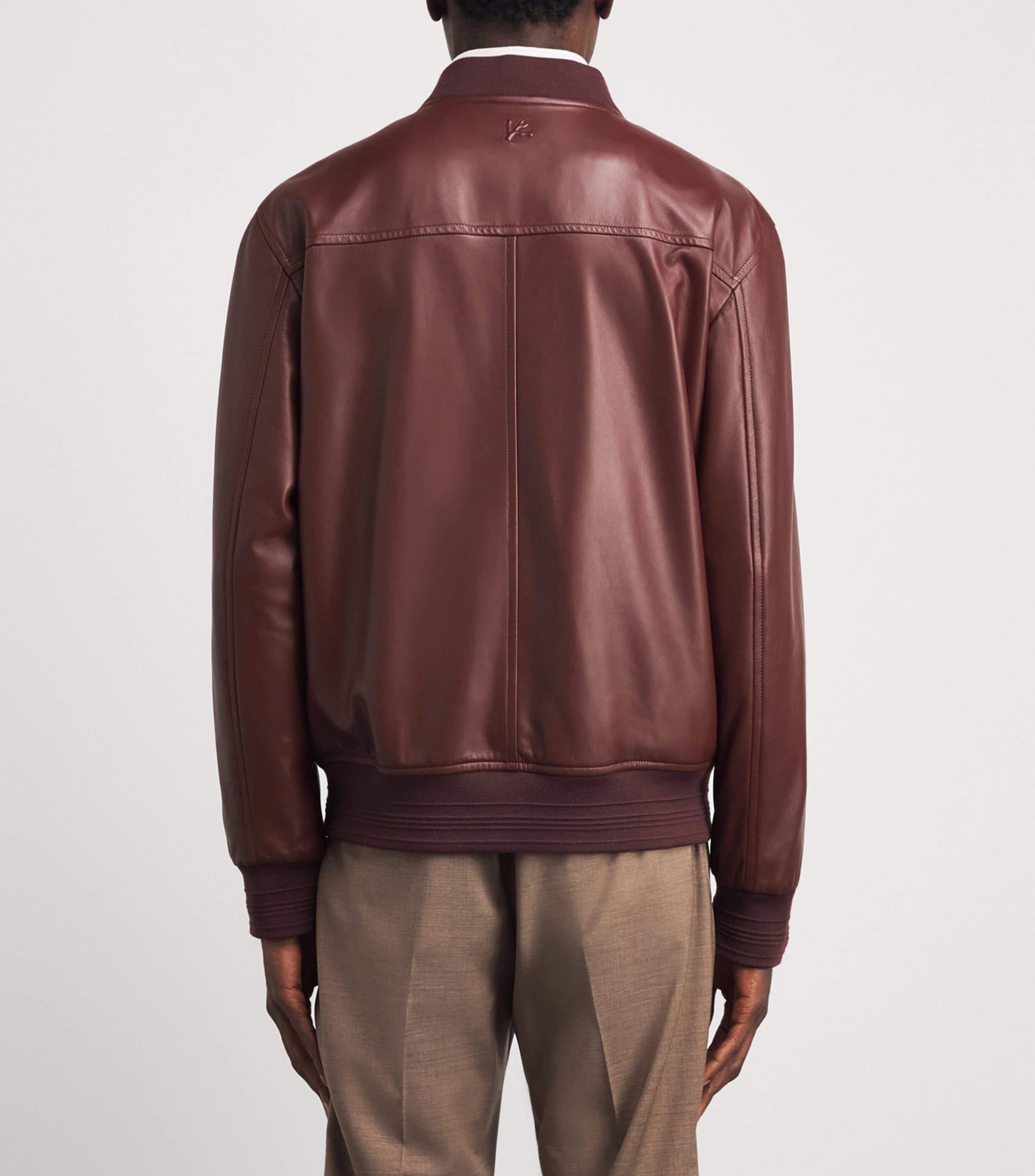 Isaia Mens Leather Bomber Jacket Image 5