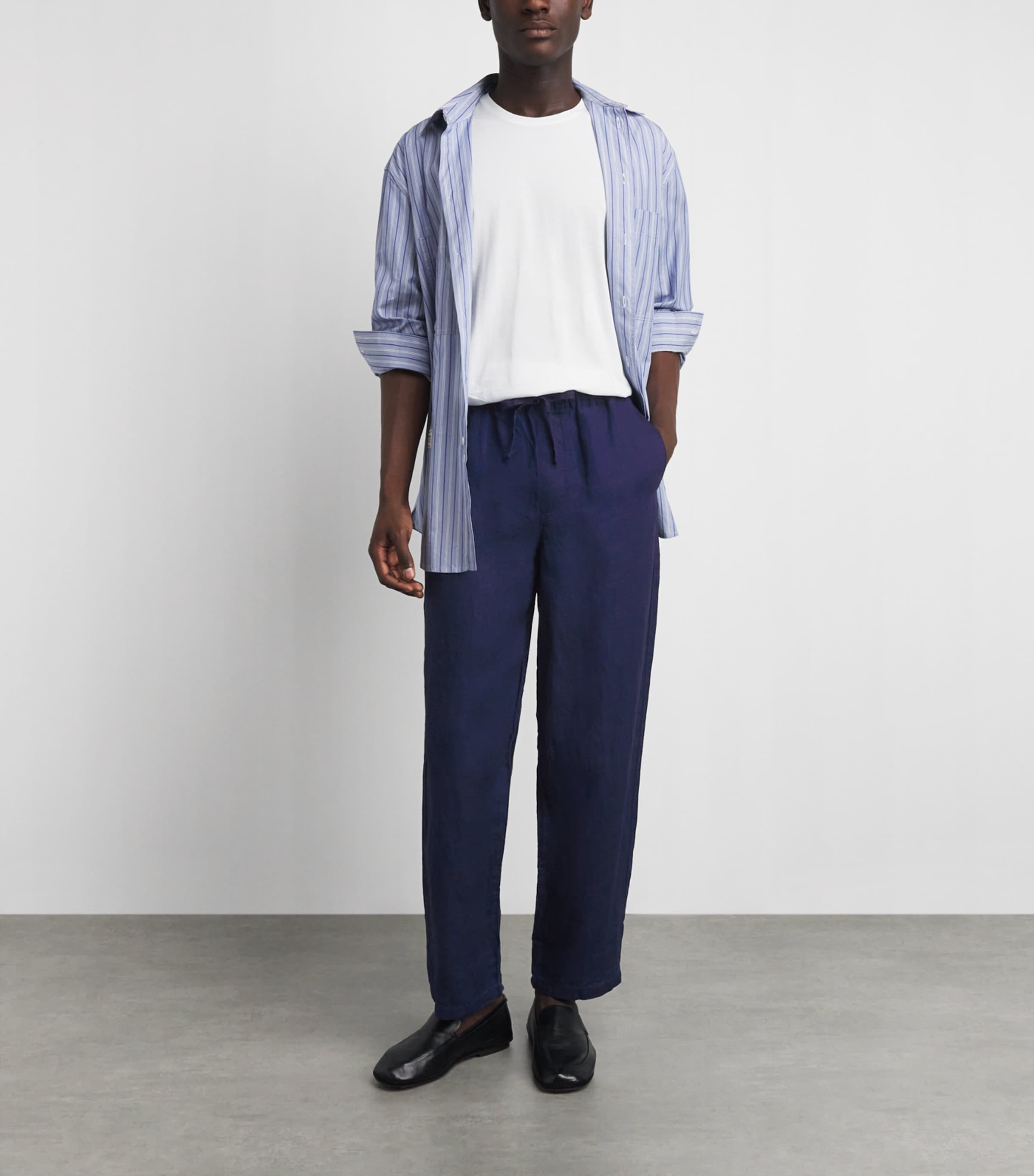 FRAME Mens Linen Drawstring Trousers Rins Image 2